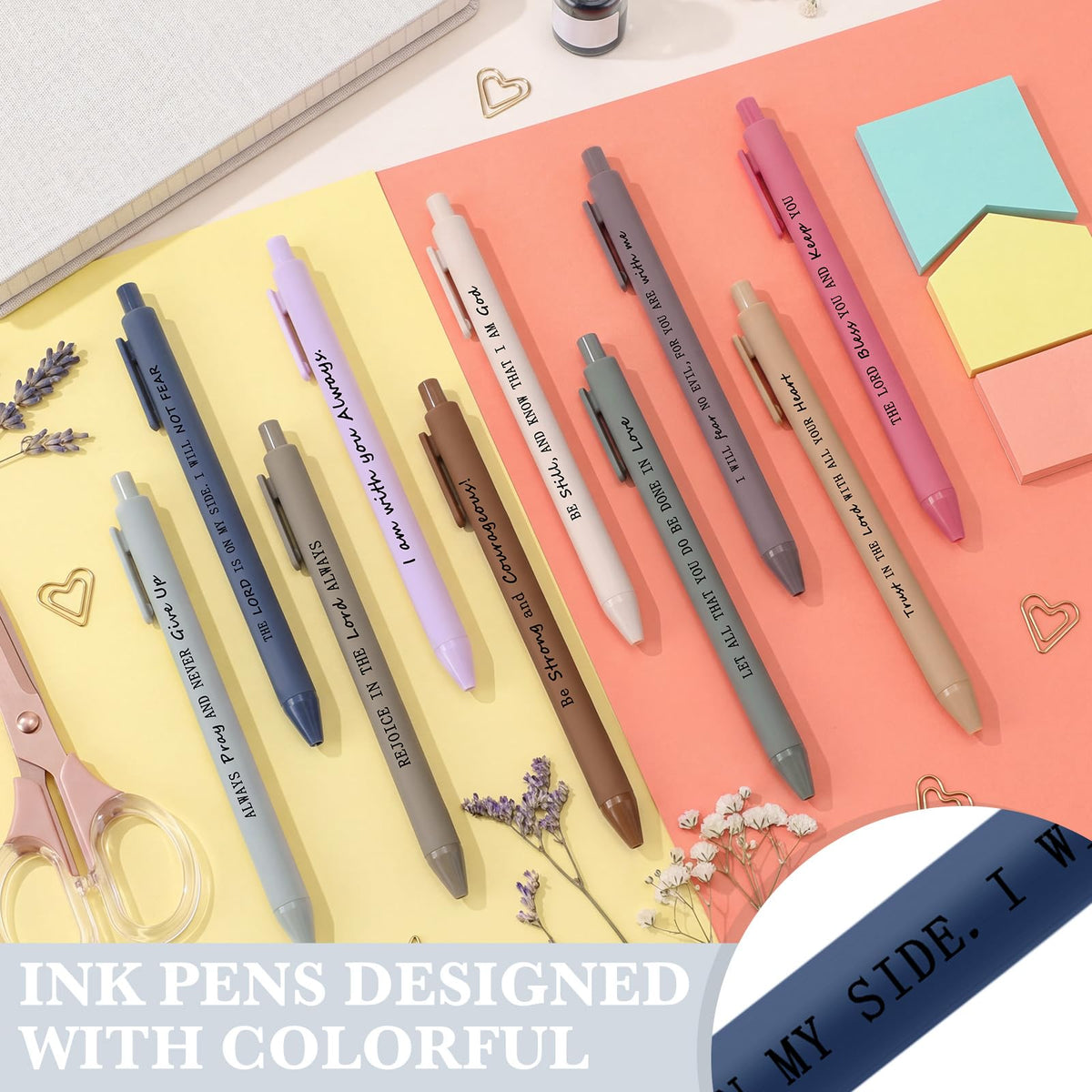 Crtiin 50 Pcs Inspirational Pens Bulk Light Hues, Christian Quotes
