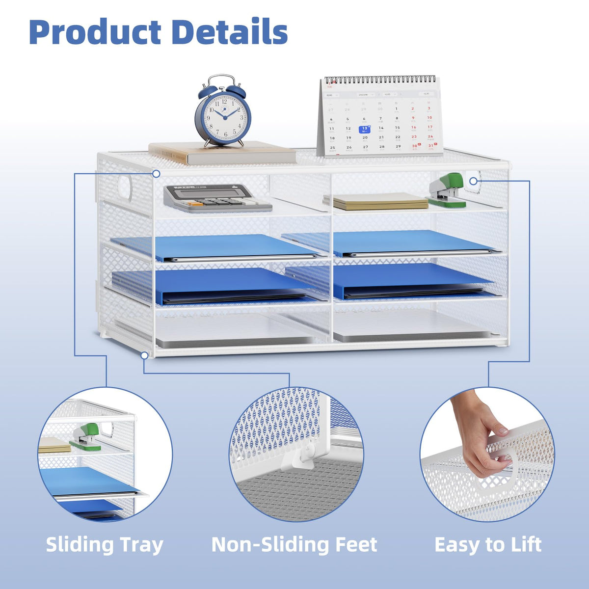 Lavatino 8 Compartments Paper Organizer for Desk, Mesh Literature Organizer, Mail File Sorter Tray