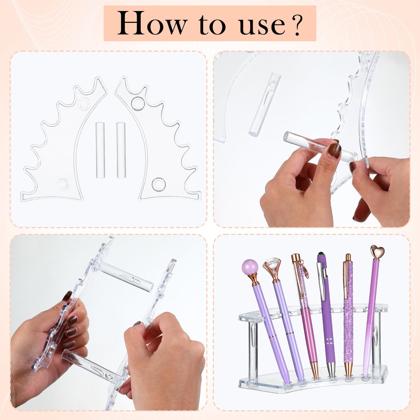 Lincia 10 Pack Pen Display Stand, 6 Slots Plastic Pen Holder, Clear