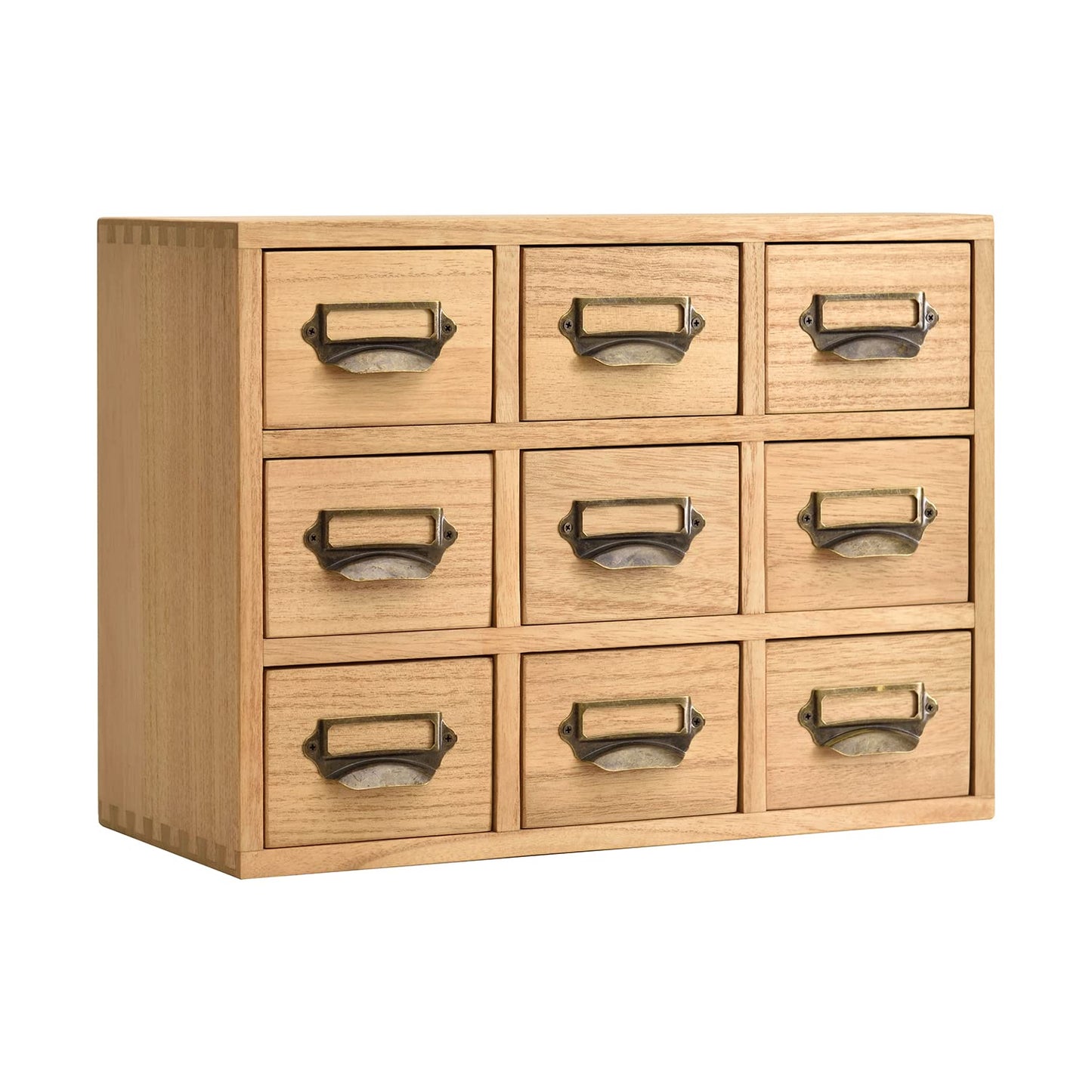 KIRIGEN Wooden Desk Organizer with 9 Drawers, Storage Cabinet, Natural