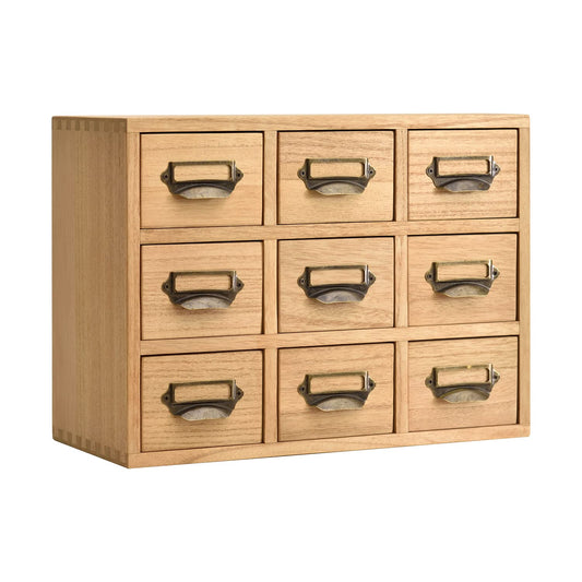 KIRIGEN Wooden Desk Organizer with 9 Drawers, Storage Cabinet, Natural