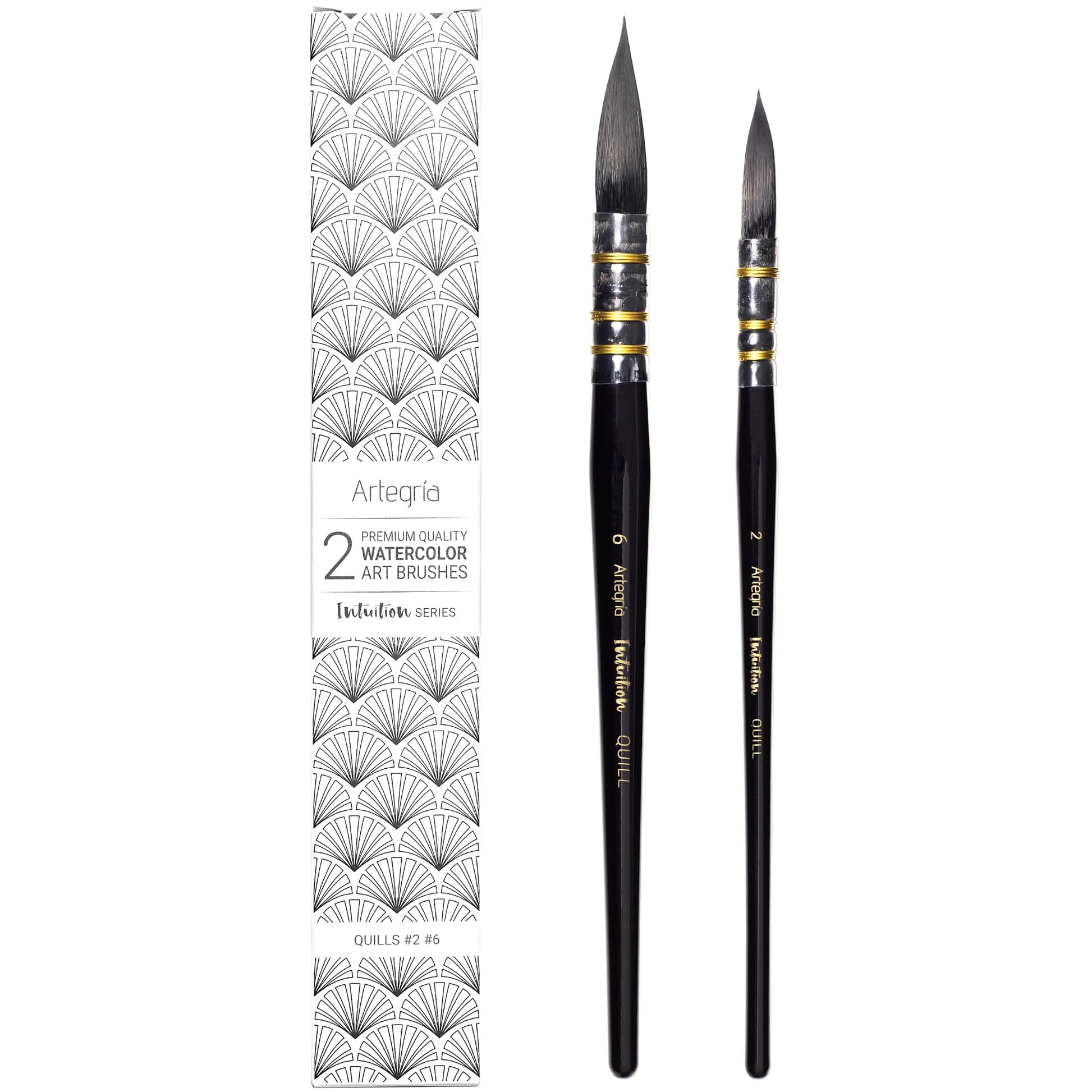 ARTEGRIA Watercolor Brush Set, 2 Round Quill Mop Brushes, Sizes 2, 6
