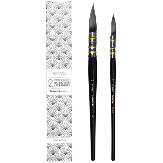 ARTEGRIA Watercolor Brush Set, 2 Round Quill Mop Brushes, Sizes 2, 6