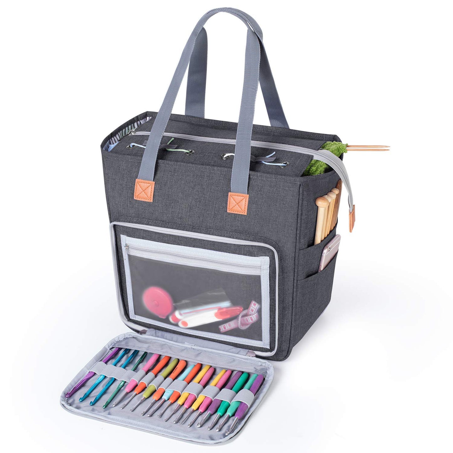 LUXJA Knitting Yarn Storage Tote Bag, Gray