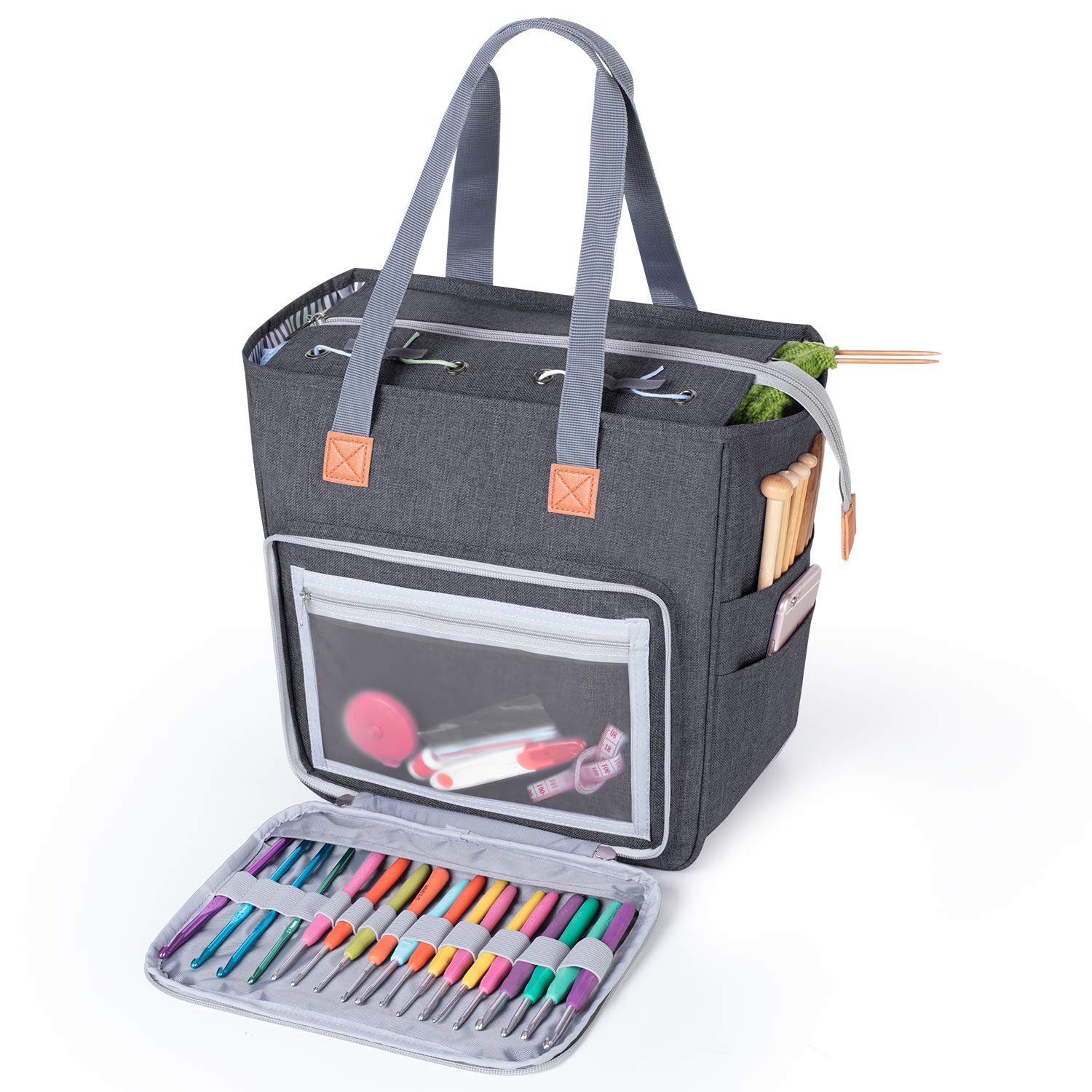 LUXJA Knitting Yarn Storage Tote Bag, Gray