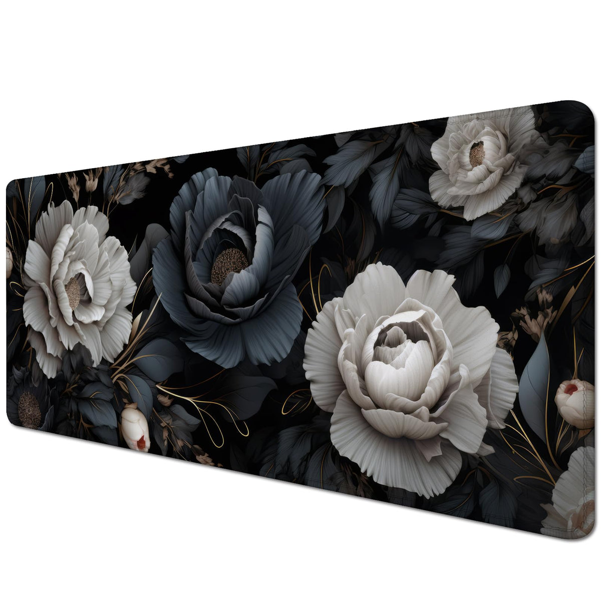 Black and White Mouse Pad,Floral Mouse Pad Desk Mat,Large Mousepad