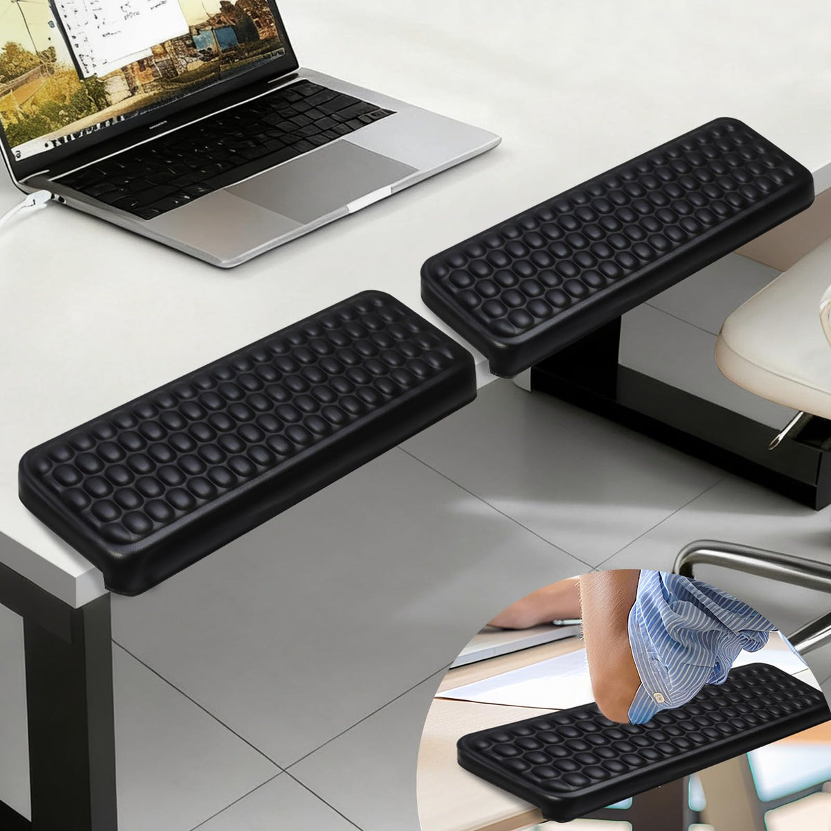 L-Shaped Desk Elbow Pad for Desk, 2-Piece Ergonomic Desk Edge Cushion, PU Leather Elbow Support
