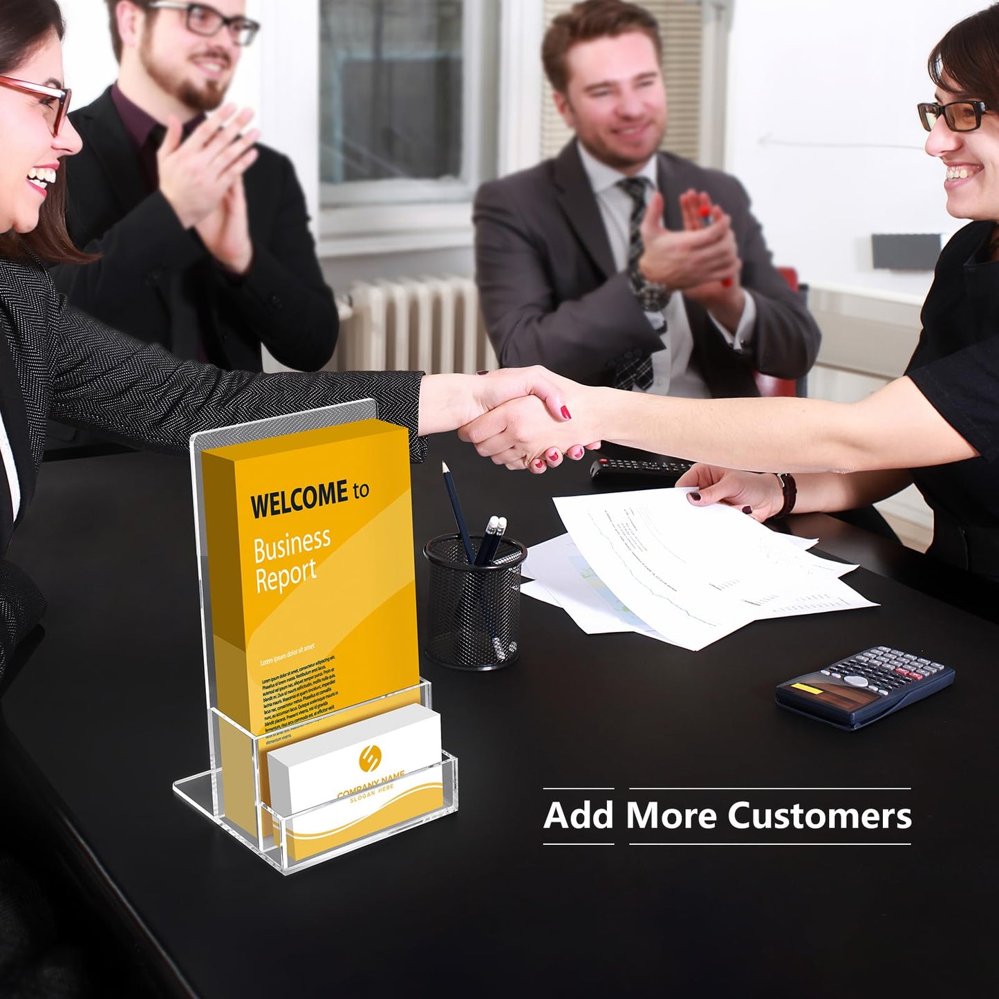 BEYGORM Acrylic Brochure Holder 4 inches with Business Card Holder