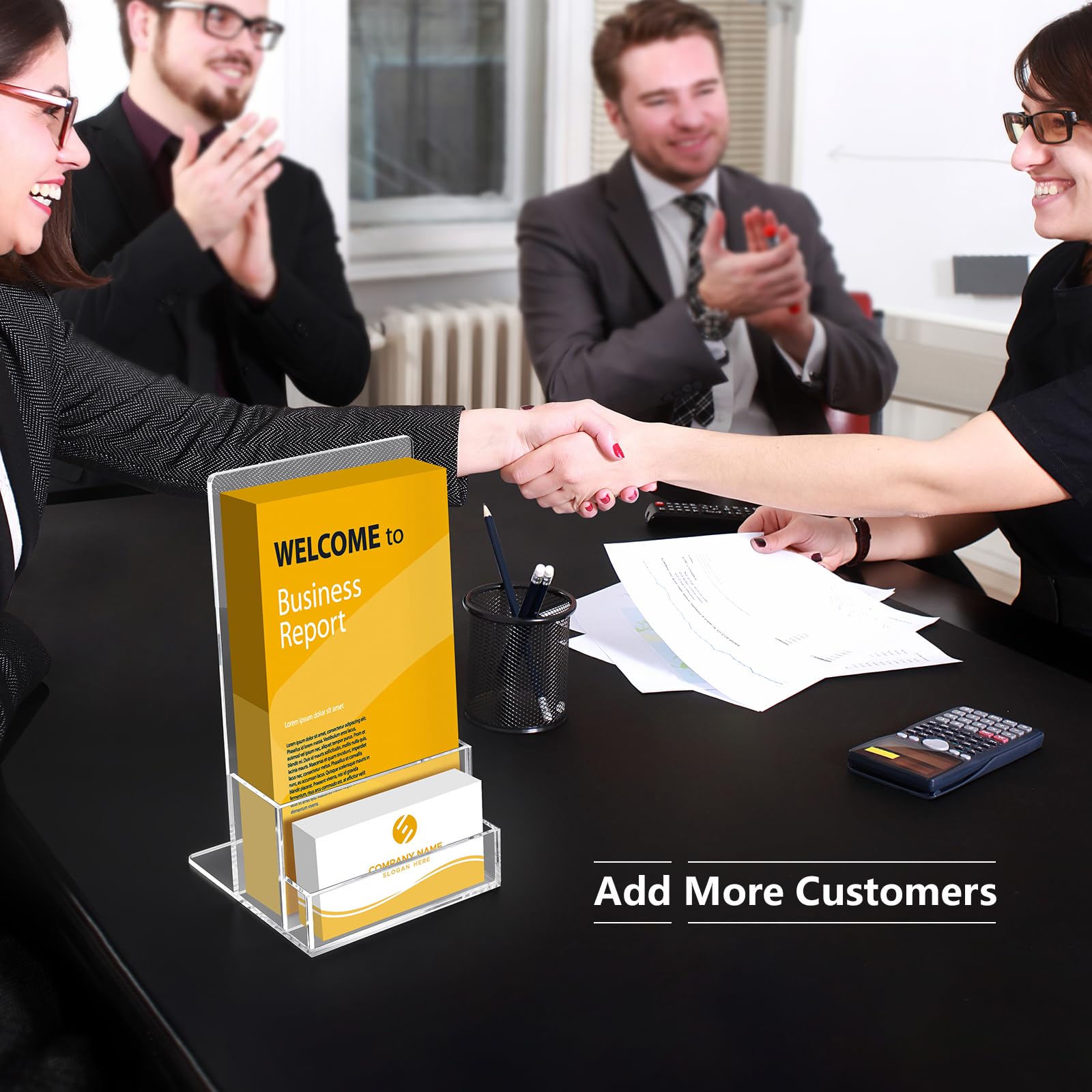 BEYGORM Acrylic Brochure Holder 4 inches with Business Card Holder