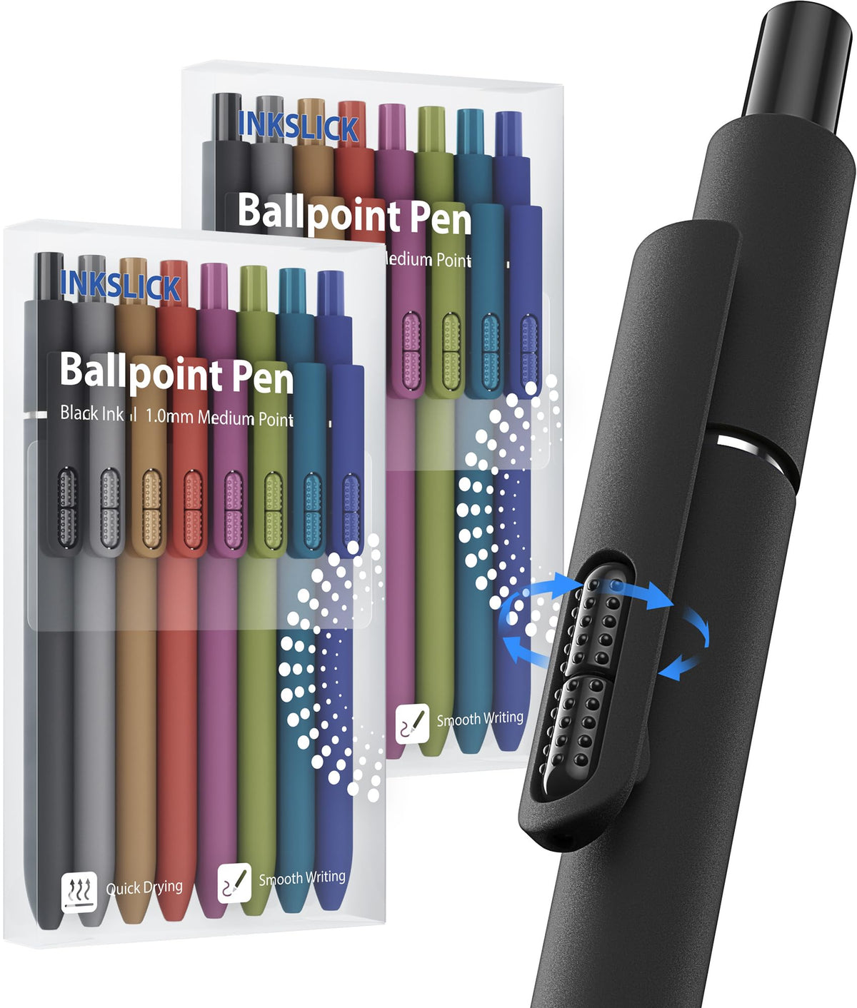 InkSlick 16 Pack Vintage Black Ballpoint Pens 1.0mm Fidget Pens for Adults