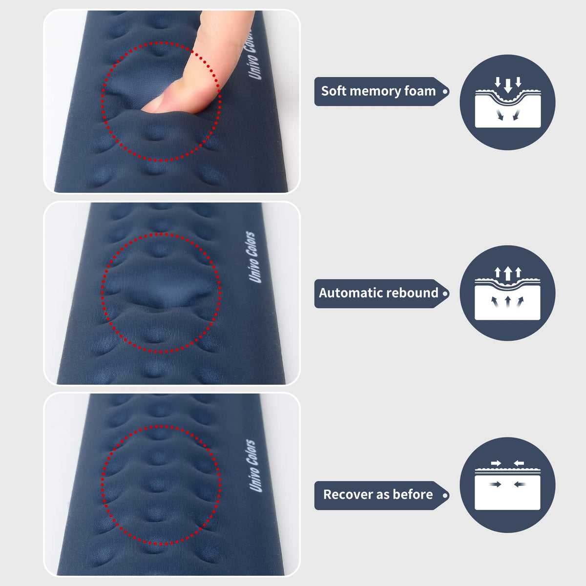 Univo Colors Navy Superfine Memory Foam Keyboard Wrist Rest Soft Gel Ergonomic Wrist Support Pad