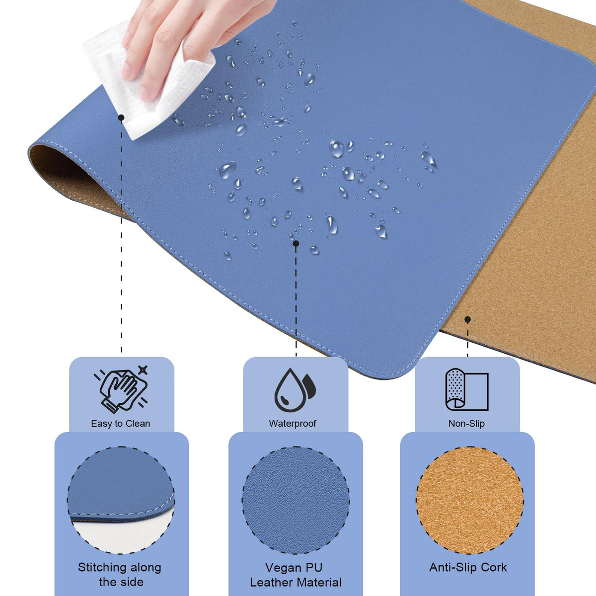 BLESWIN Large Desk Pad, 47.2'' x 23.6'', Office Desk Mat, Computer Mat for Desk, Leather Desk Pad