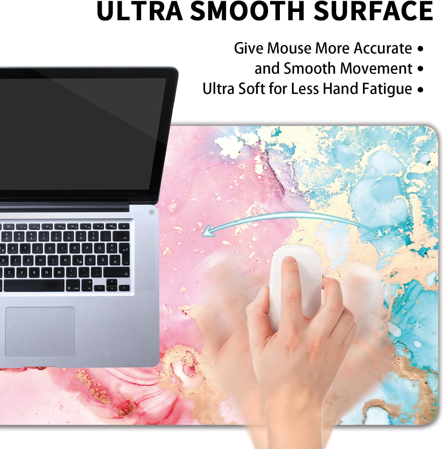 Cute Pink Marble Large Mouse Pad,Gaming Keyboard Desk Pad,Extended Mouse Mat Non-Slip Rubber Base