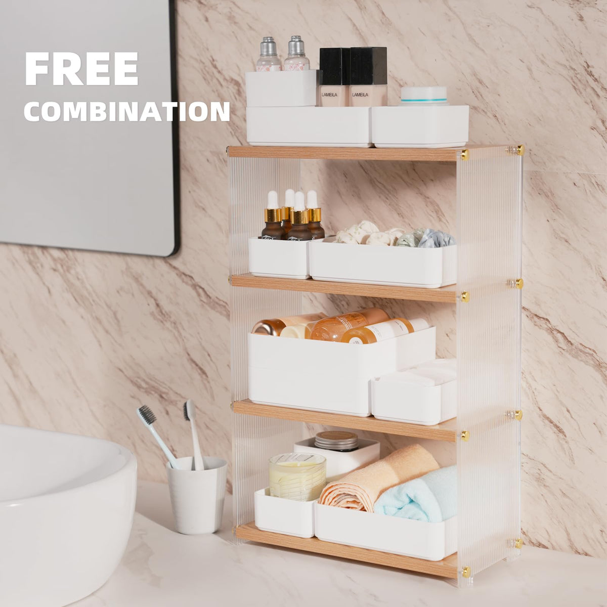 CHANCETSUI 11-Piece Stackable Drawer Organizer Set, Multi-size Desk Drawer Organizer Trays Vanity