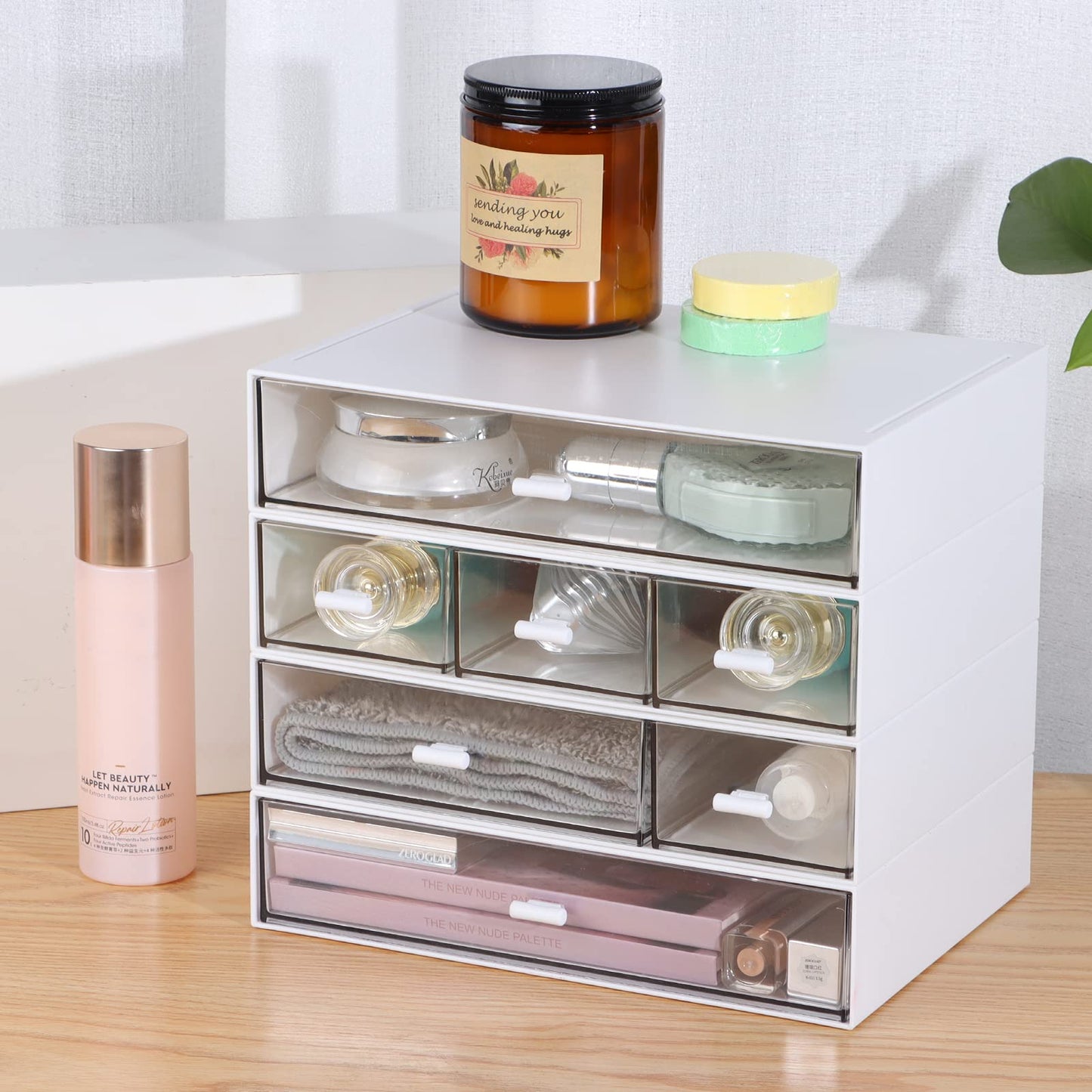 OSteed Stackable Storage Drawers, Office Desk Organizer with 7 Flat Drawers