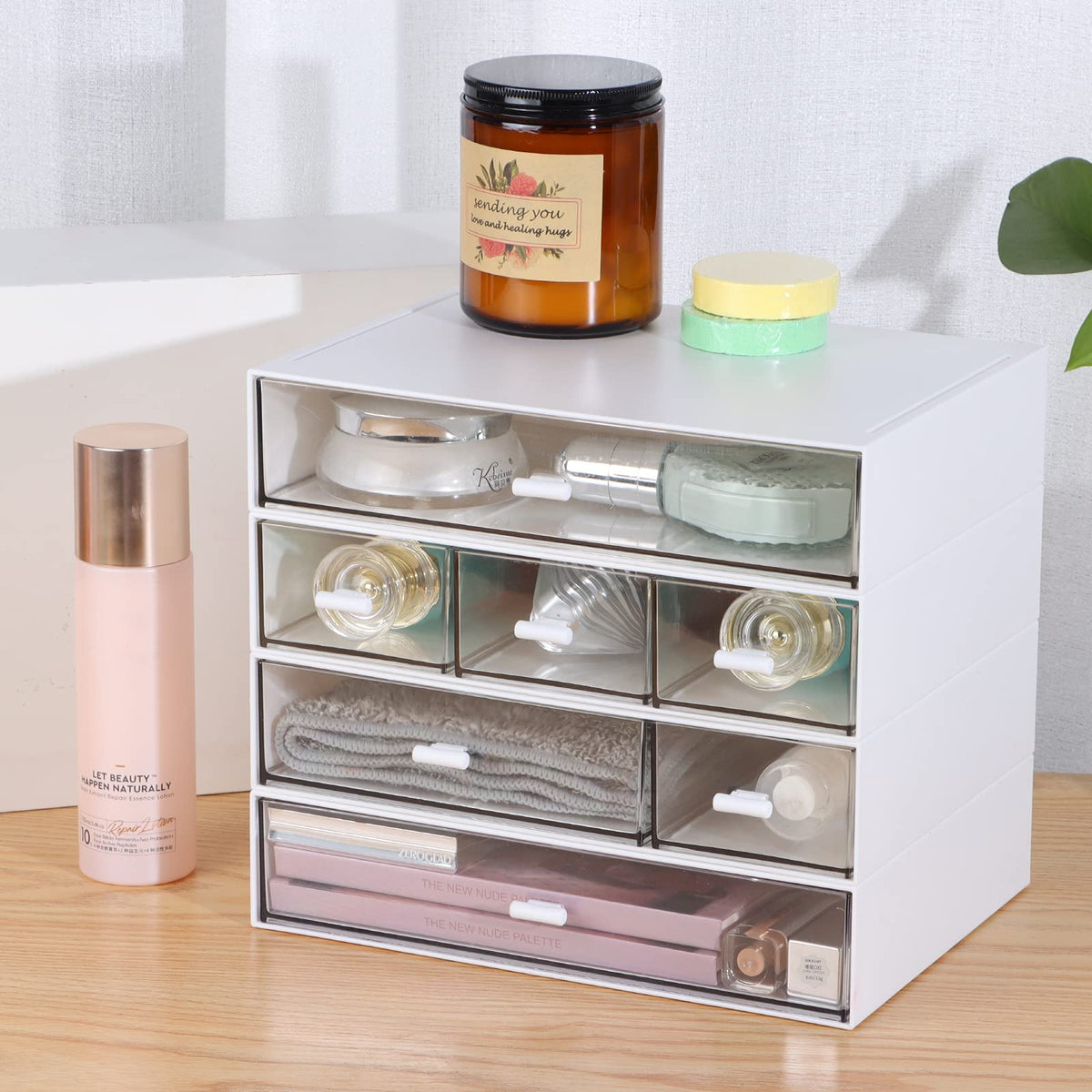 OSteed Stackable Storage Drawers, Office Desk Organizer with 7 Flat Drawers