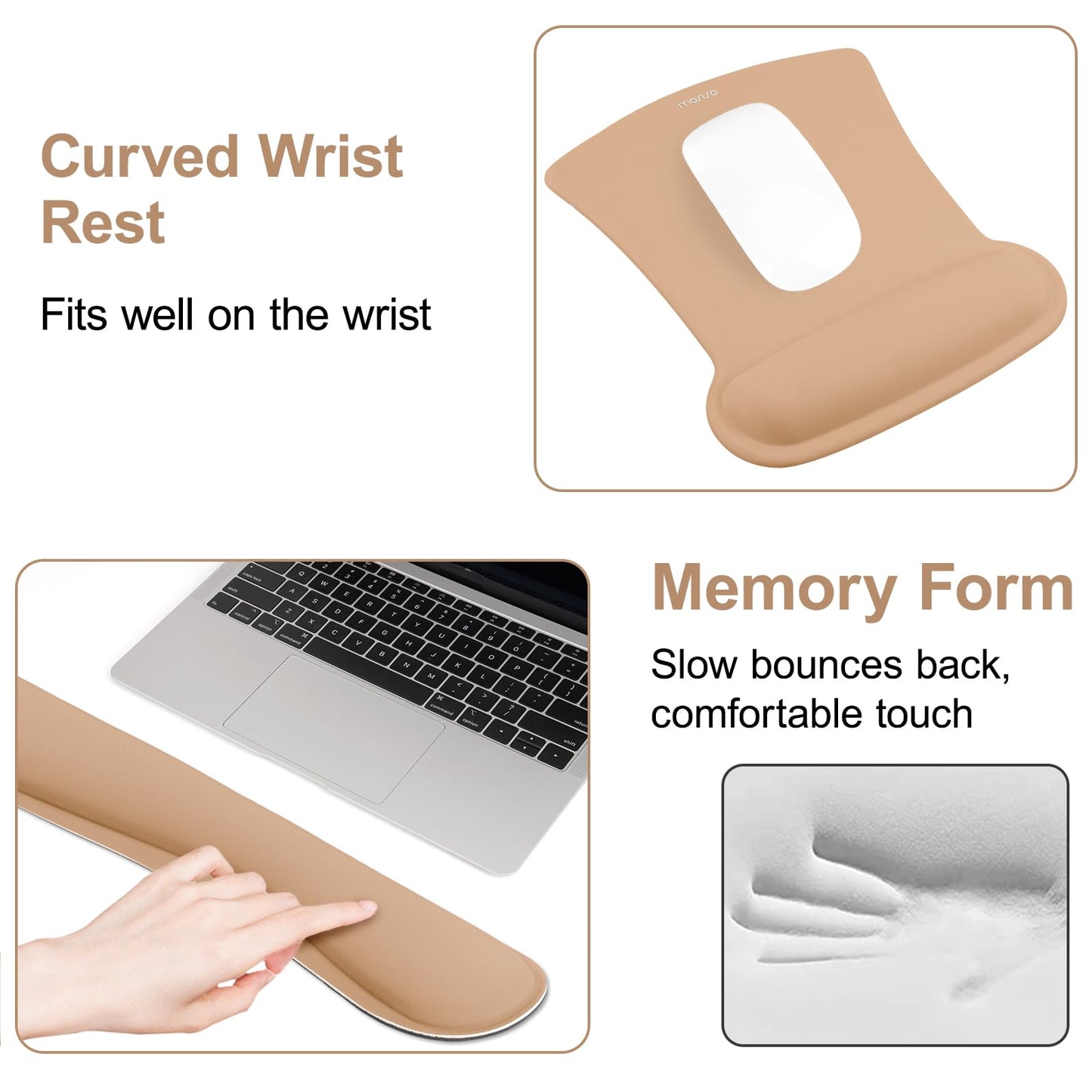 MOSISO Wrist Rest Support for Mouse Pad & Keyboard Set, Mocha