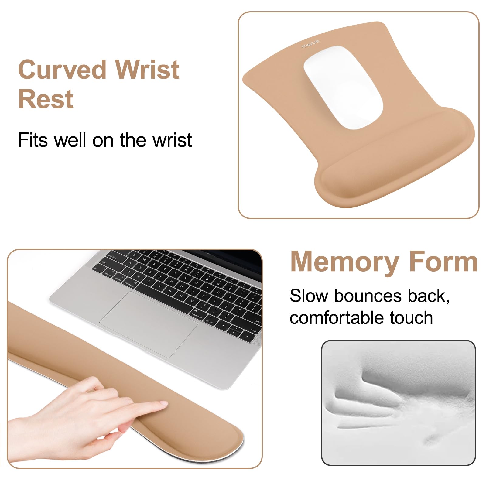 MOSISO Wrist Rest Support for Mouse Pad & Keyboard Set, Mocha
