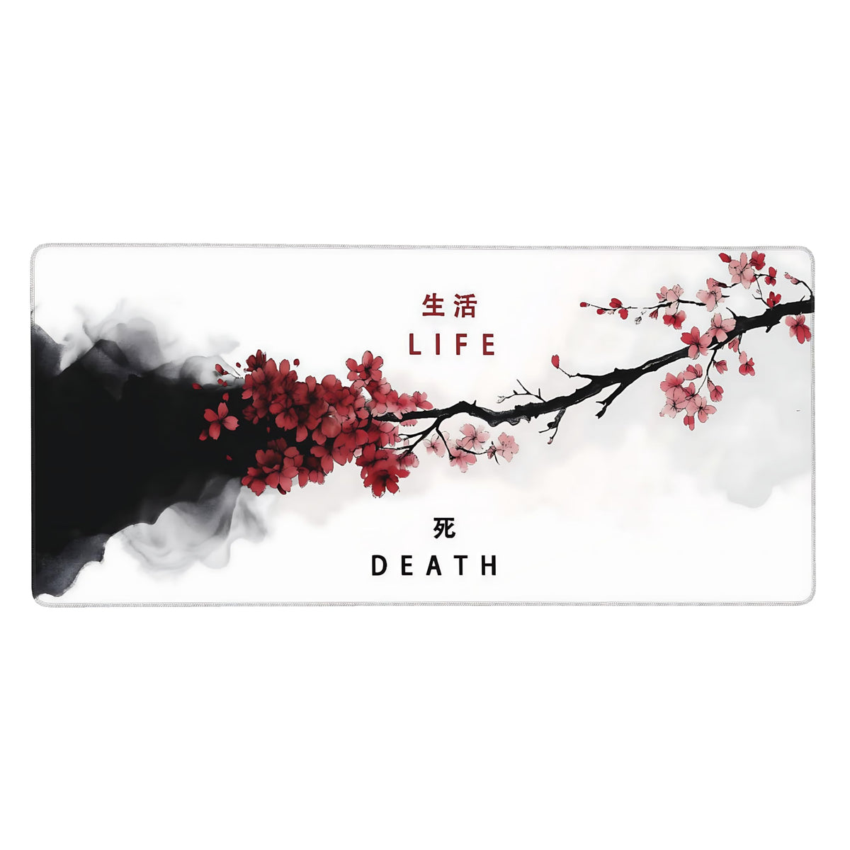 Floral Aesthetic Cherry Blossom Gaming Mouse Pad, Black White Japanese Desk Mat with Anti-Slip Base
