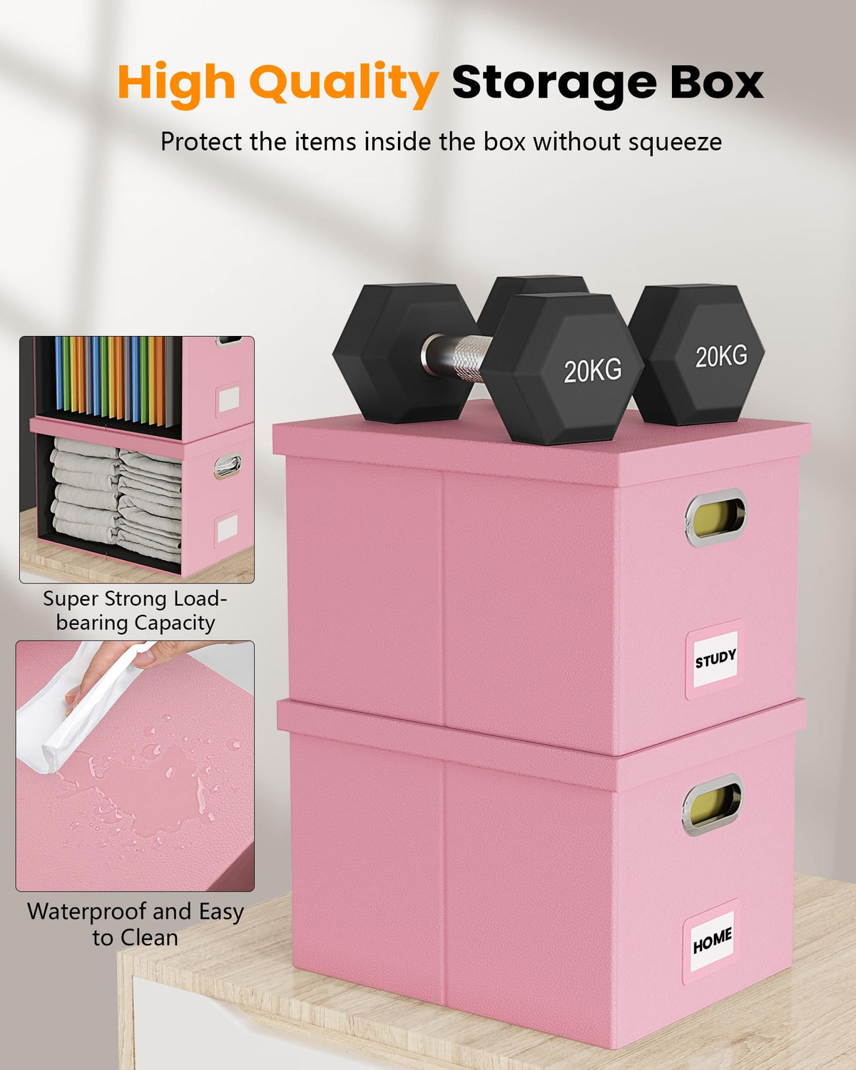 Oterri File Organizer Box,Filing Box with Lid,File Box for Letter/Legal File Folder Storage