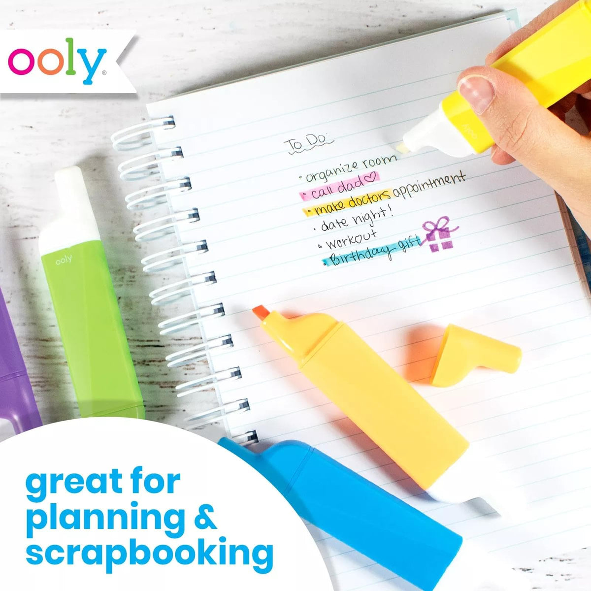 OOLY Do-Overs Erasable Highlighters [Set of 6] - Chisel Tip-for Note Taking, Drawing, Art Supplies