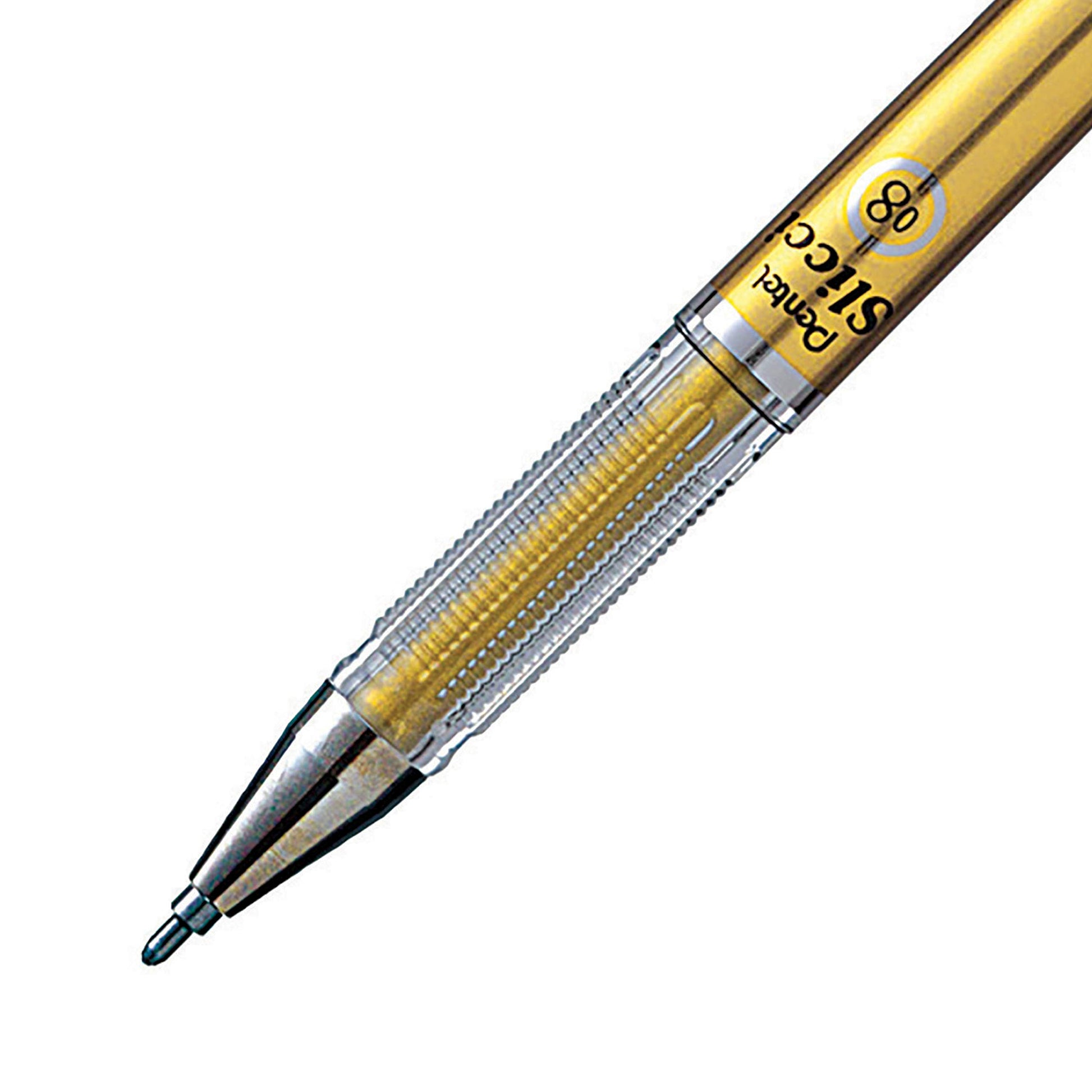 Pentel Arts Slicci Metallic 0.8 mm Needle Tip Gel Pen, Gold Ink, Box of 12 (BG208-x)