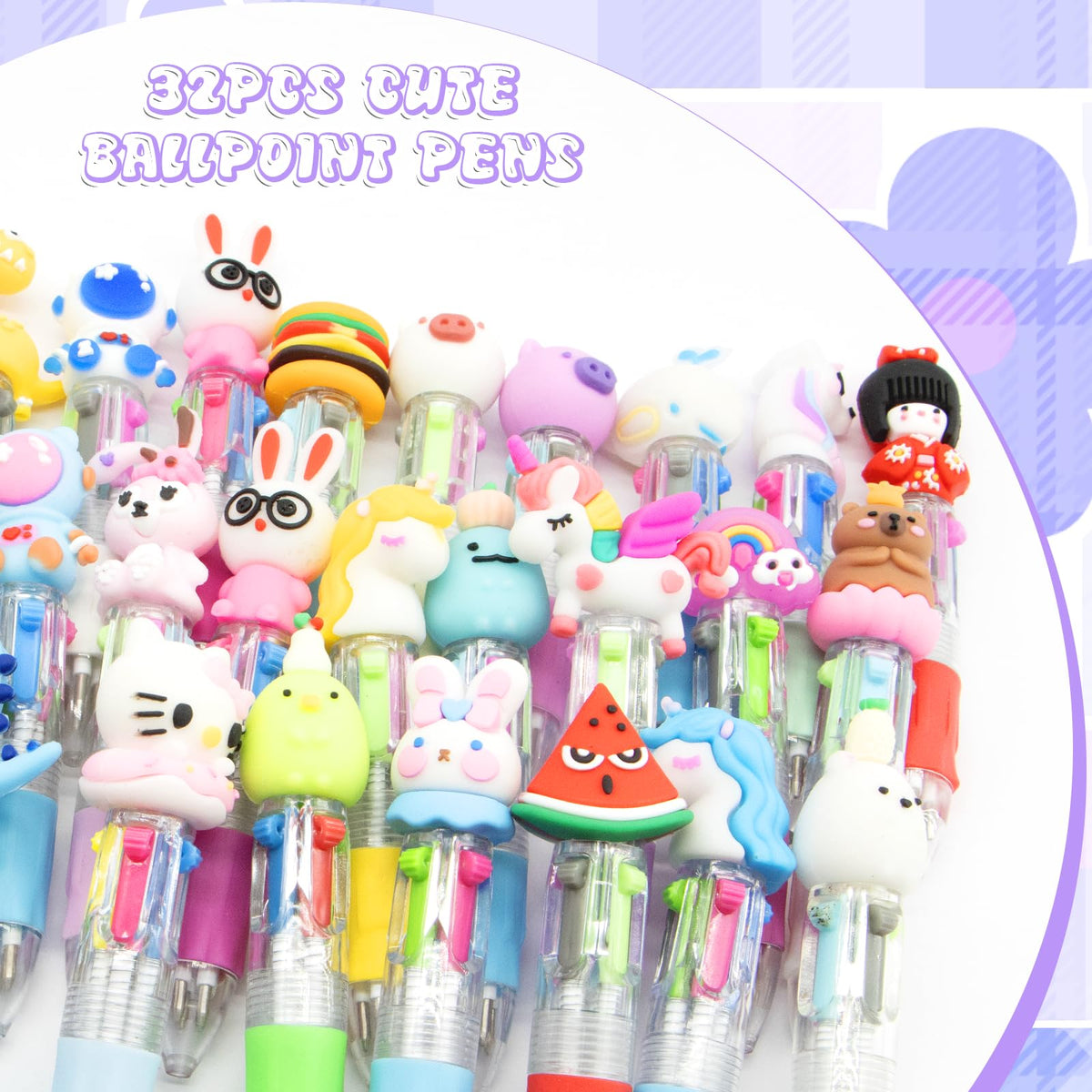 Scettar 32Pcs Multicolor Pen in One 4-in-1, Cute Ballpoint Pens Bulk for School Office, Classroom