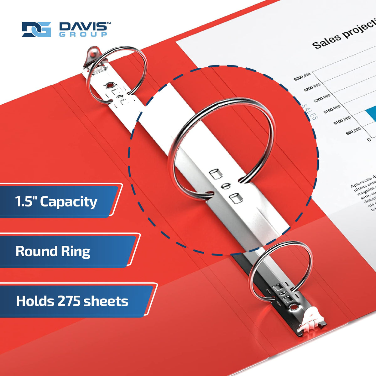 Premium Economy 3-Ring Binder, Spine Label, 1.5" Round Rings, Red, 6 Pack