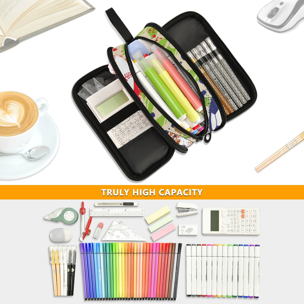XUWU Sport Ball Large Capacity Pencil Case Pencil Pouch Pen Box
