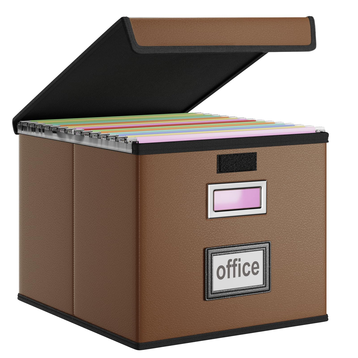 Huolewa Foldable File Organizer Box with Lids (1 Pack, Brown, Leather)