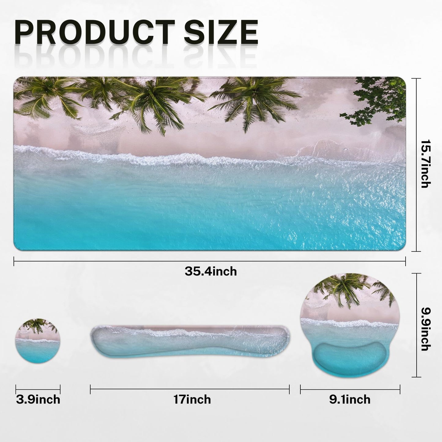 Britimes Keyboard Mouse Pad Set, 4 in 1 Desk Mat Set, Ocean Beach Blue
