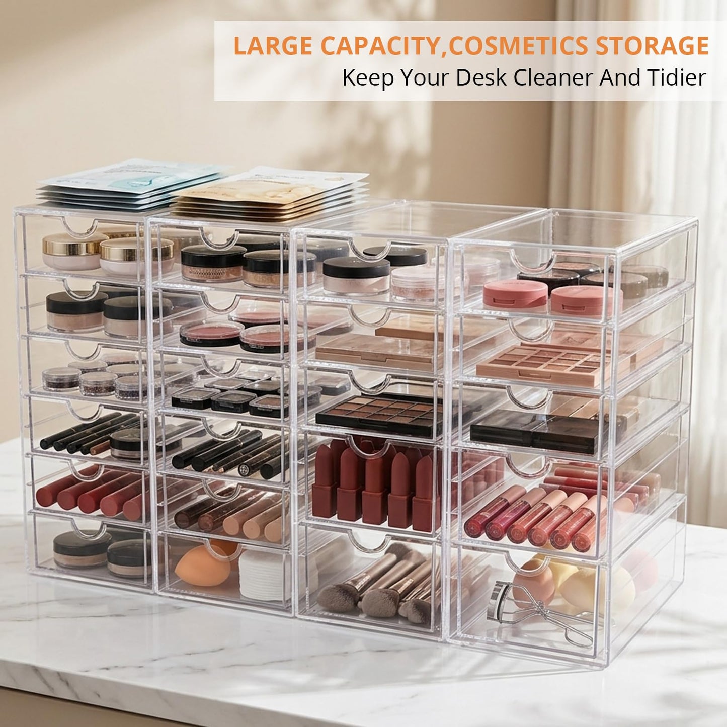 DOMNIU Acrylic Makeup Drawer Storage Organizer with 22 Drawers, 4 Set