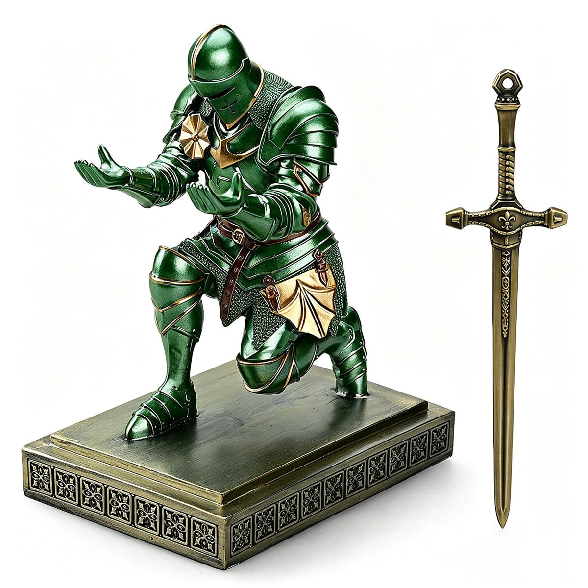 Medieval Warrior Knight Pen Holder Fun Desk Accessories Paperweight Green