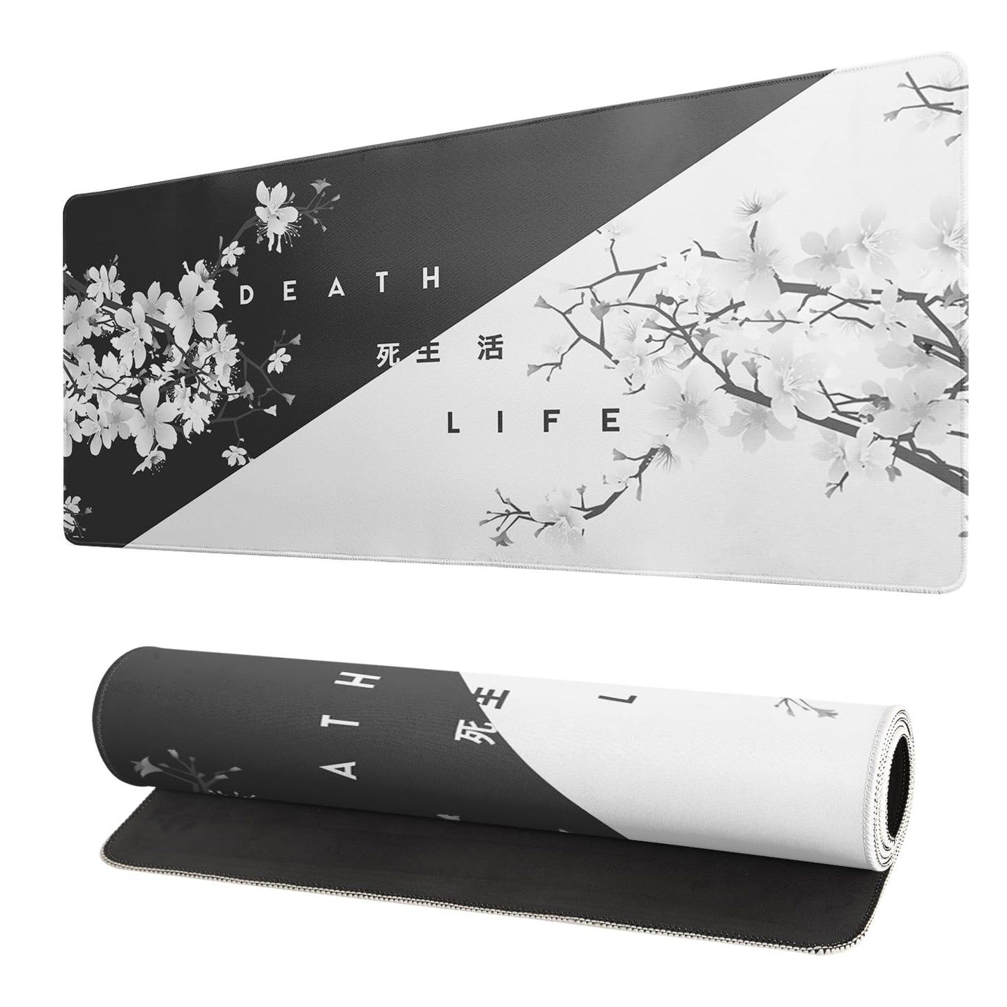 Black and White Mouse Pad 31.5 X 11.8 Inch Japanese Cherry Blossom Extended Large Mouse Mat