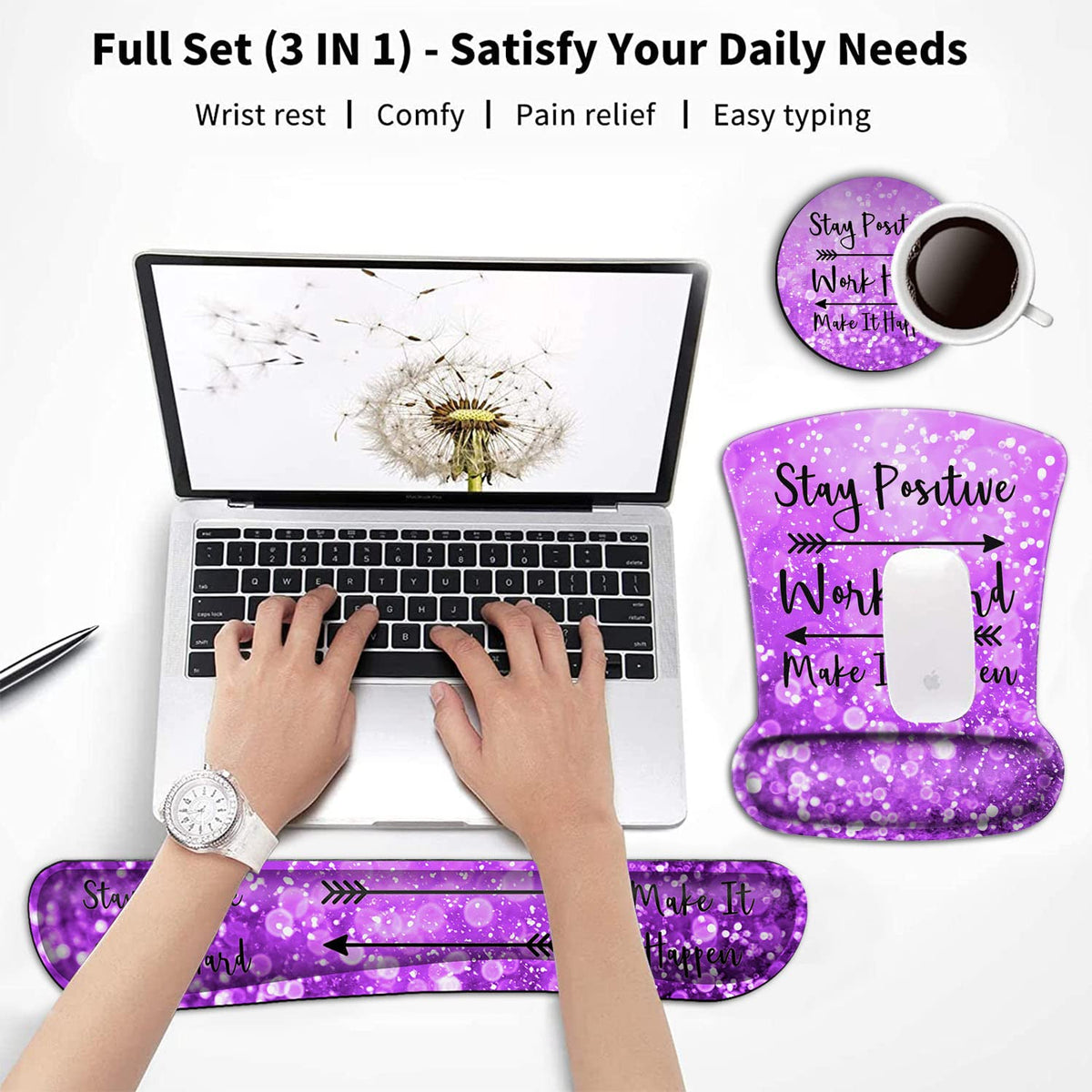 Keyboard Wrist Rest and Mouse Pad Wrist Support Set,Stay Positive Work Hard and Make It Happen