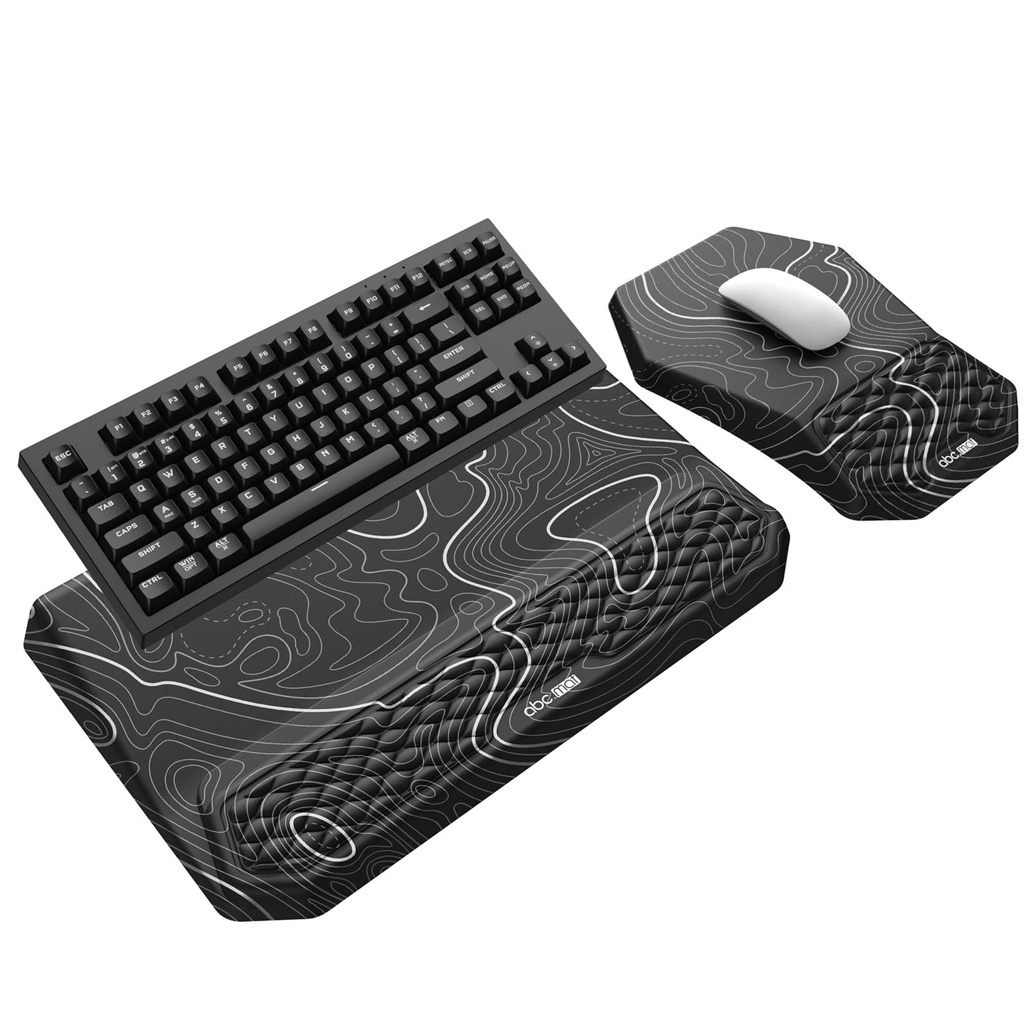 3-in-1 Ergonomic Keyboard Stand with Wrist Rest & Mouse Pad Set,Topographic