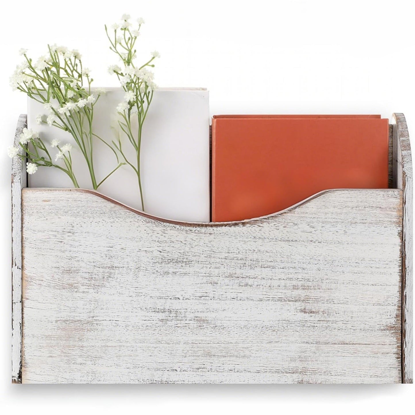 Suzile Wood Wall Mounted File Holder Magazine Rack for Office Mail, White
