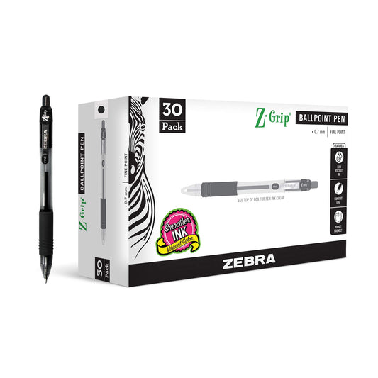 Zebra Pen Z-Grip Retractable Ballpoint Pen, Black Ink, 0.7mm, 30 Bulk-Pack