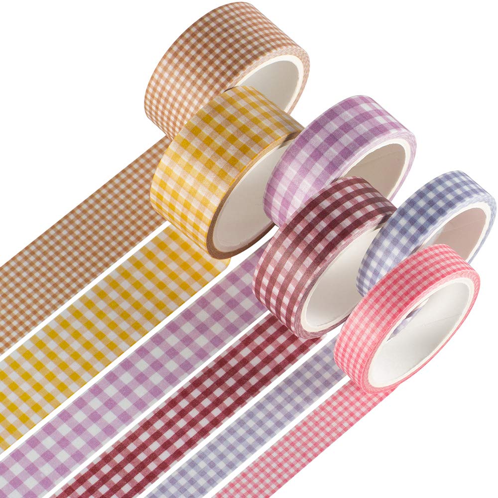 YUBBAEX 6 Rolls Plaid Washi Tape Set Basic Grid Masking Decorative Tapes for Arts, DIY Crafts