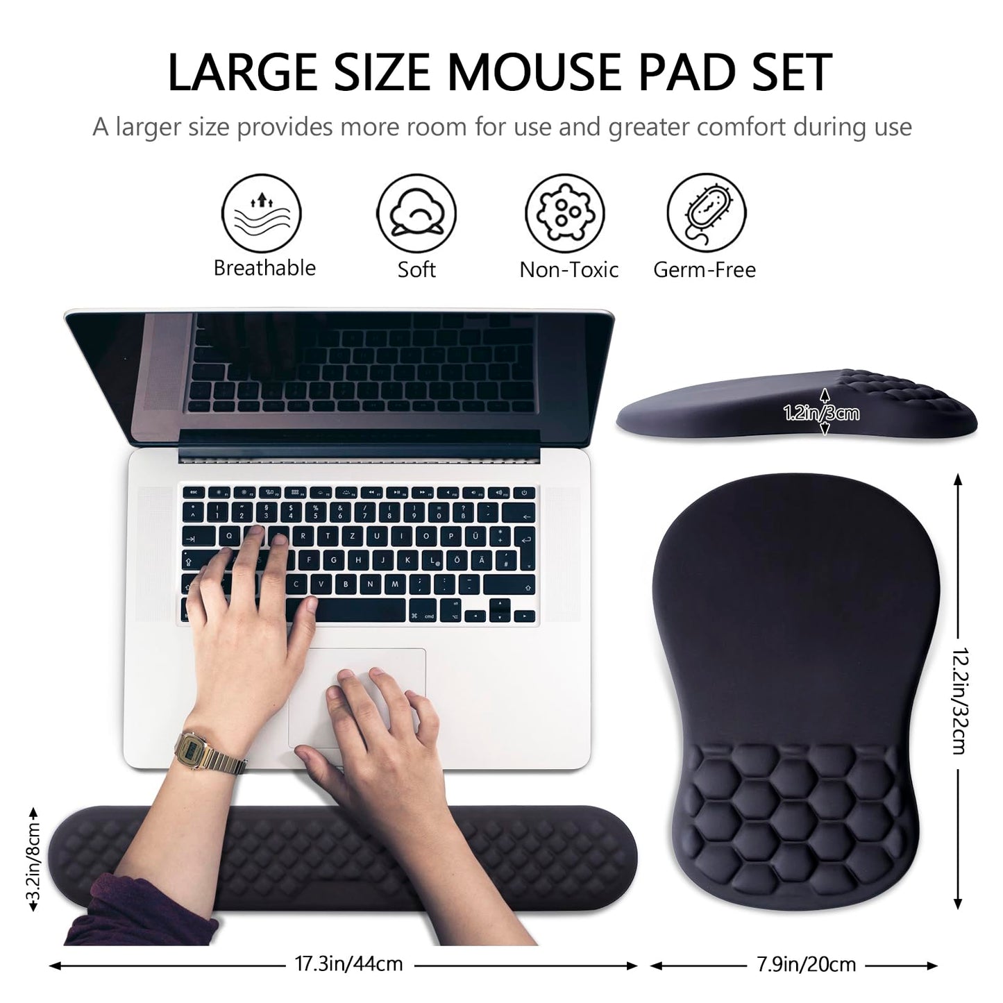 Laokiiy Ergonomic Mouse Pad Wrist Support, 2 in 1 Keyboard Wrist Rest Set