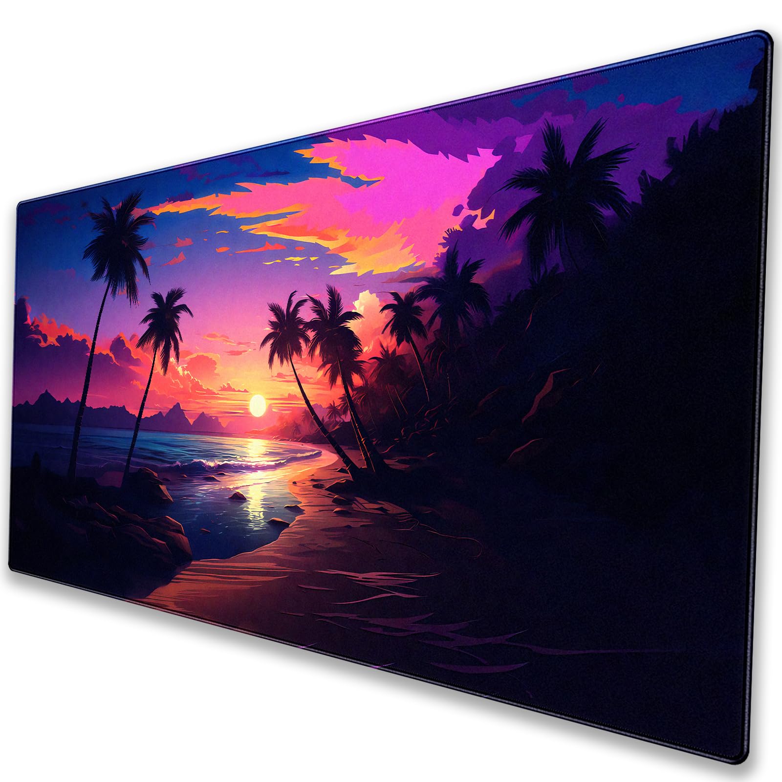 Beach Sunset Desk Mat, Synthwave XXL Large Gaming Mouse Pad