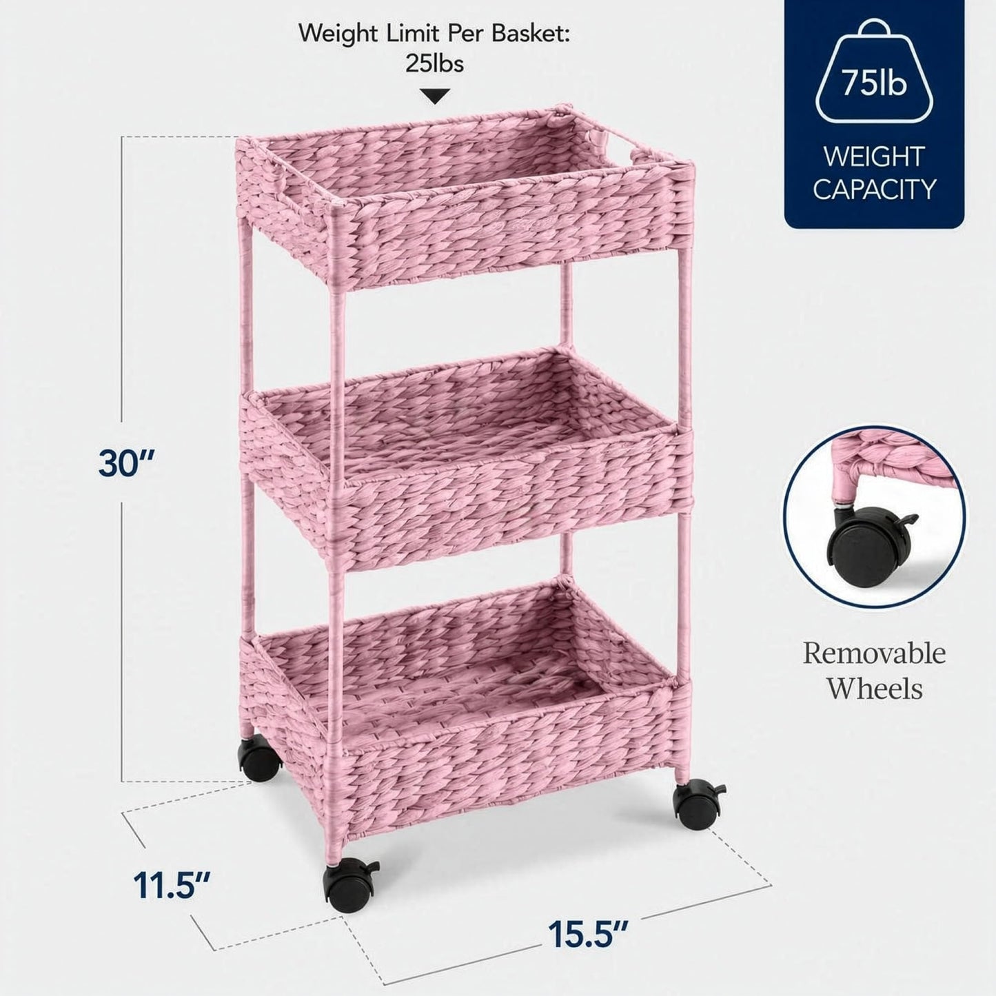 Best Choice Products 3-Tier Water Hyacinth Rolling Nursery Caddy w/Wheels, Utility Cart, Storage