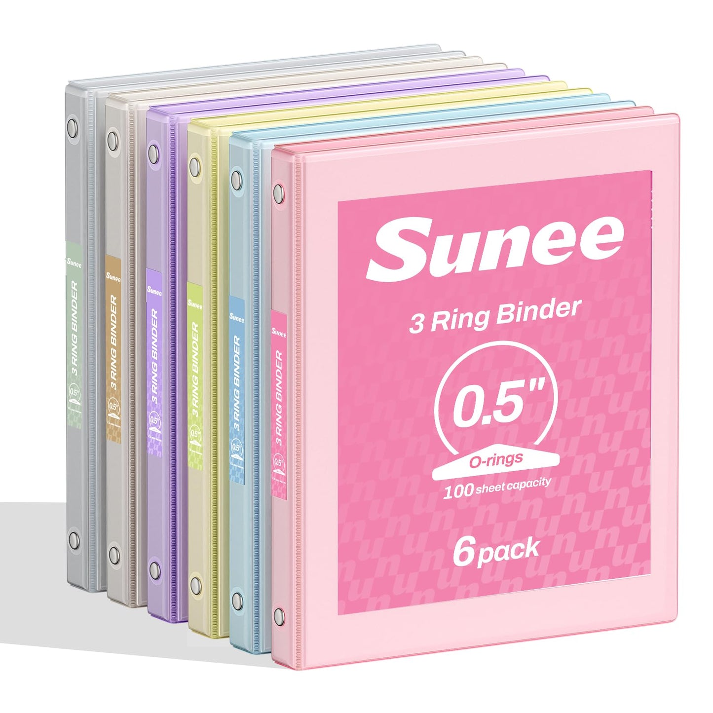 SUNEE 1/2 Inch Binders 3 Ring 6 Pack, 3 Ring Binders Clear View PVC-Free Bulk (Fit 8.5x11 Inches)