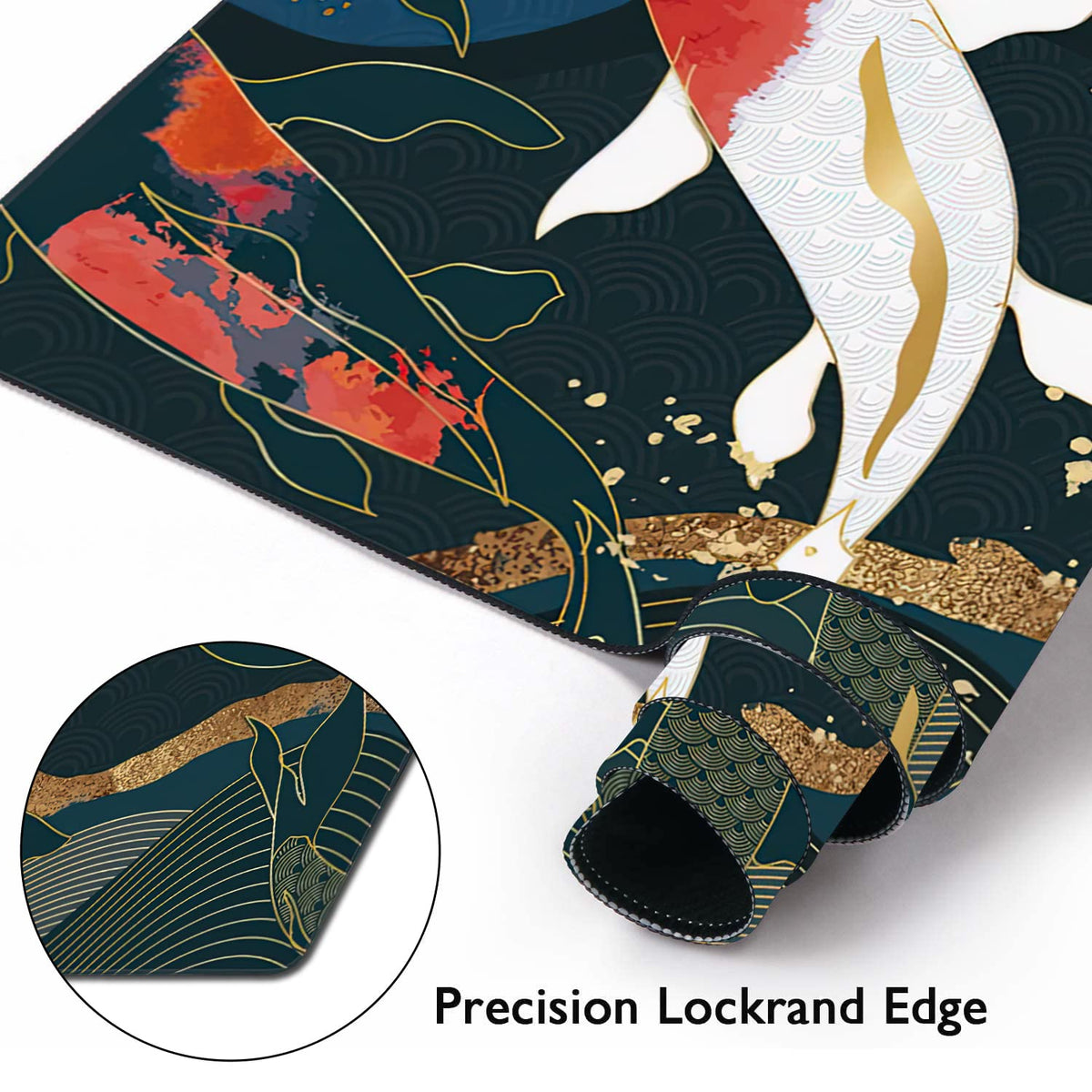 Watercolor Japanese Koi Fish Extended Gaming Mouse Pad Large Desk Mat with Non-Slip Rubber Base and