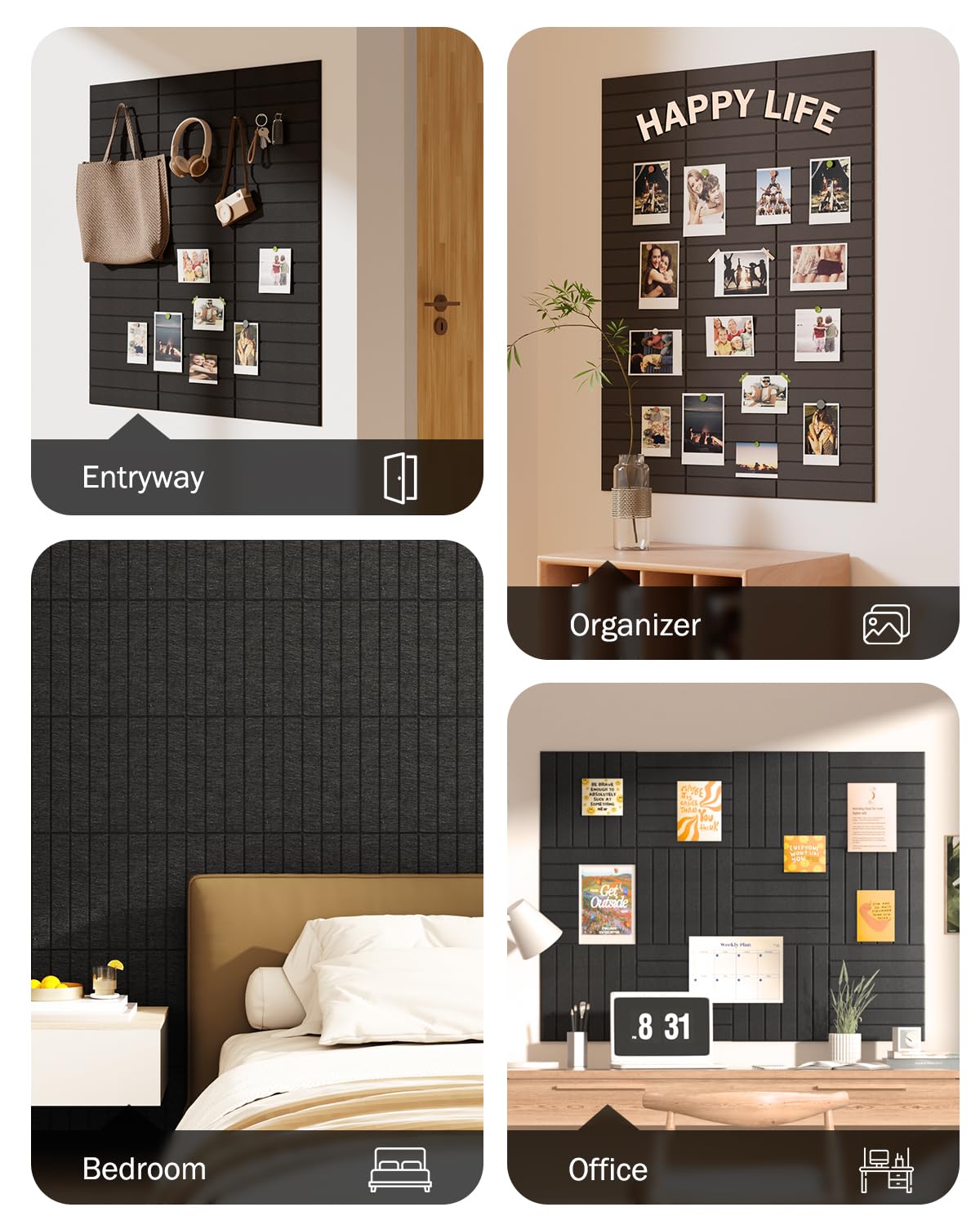 Woovio Large Cork Board, 48"X36" Bulletin Board Pin Boards for Wall Black
