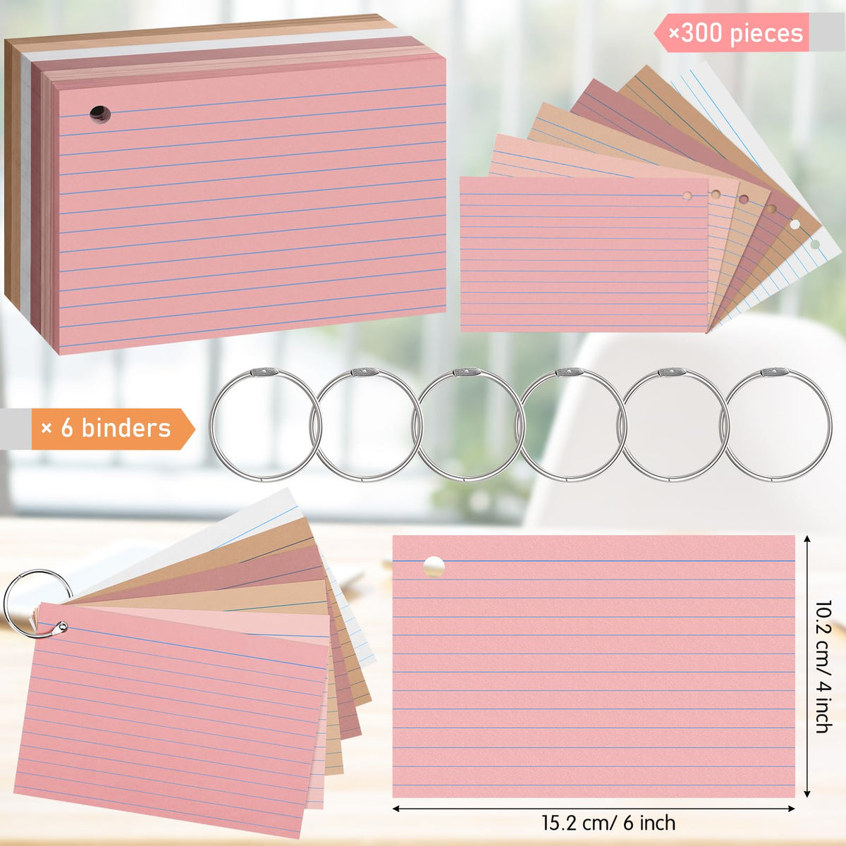 Epakh 300 Pcs Index Cards with Rings, 4 x 6 Inch, Yellow Series