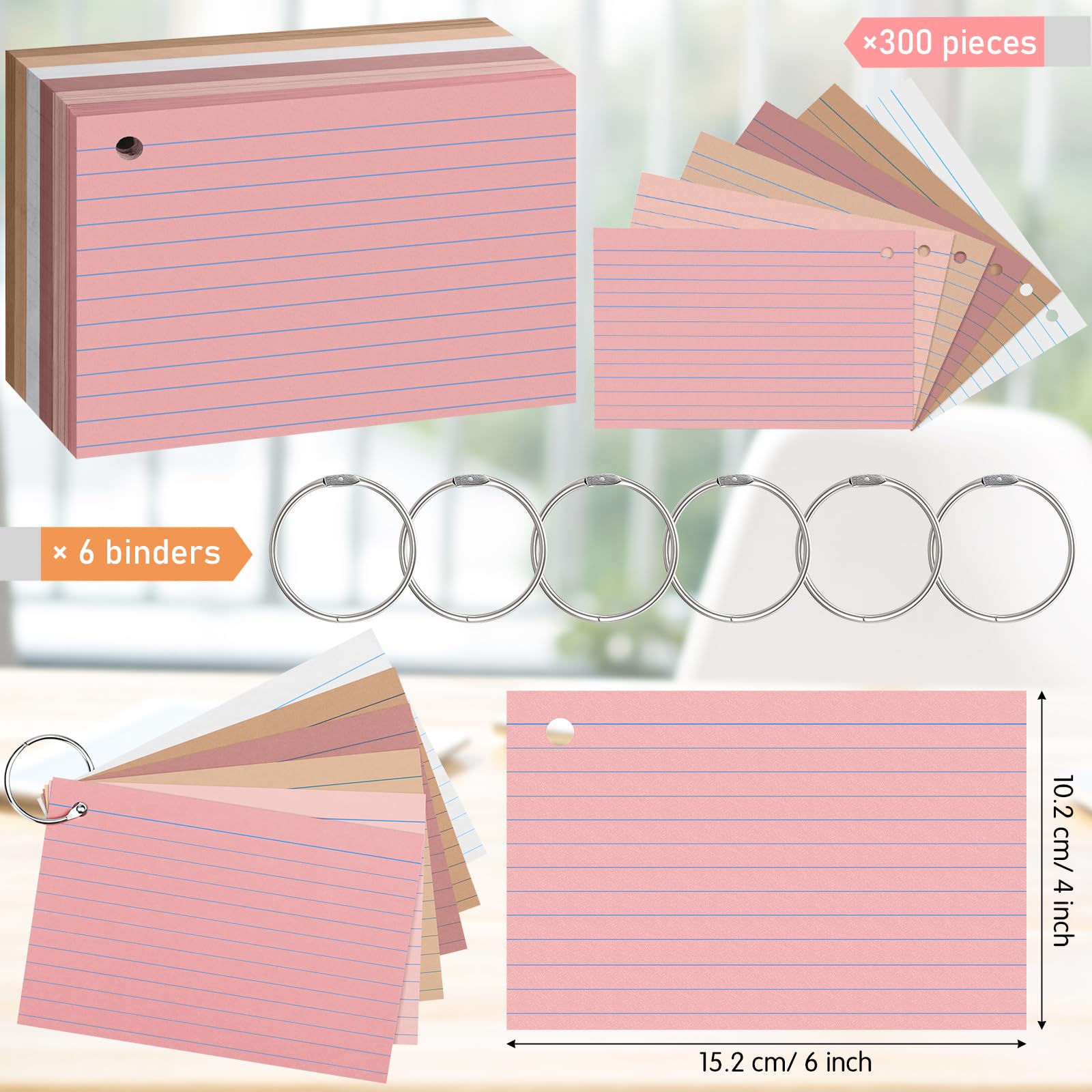 Epakh 300 Pcs Index Cards with Rings, 4 x 6 Inch, Yellow Series