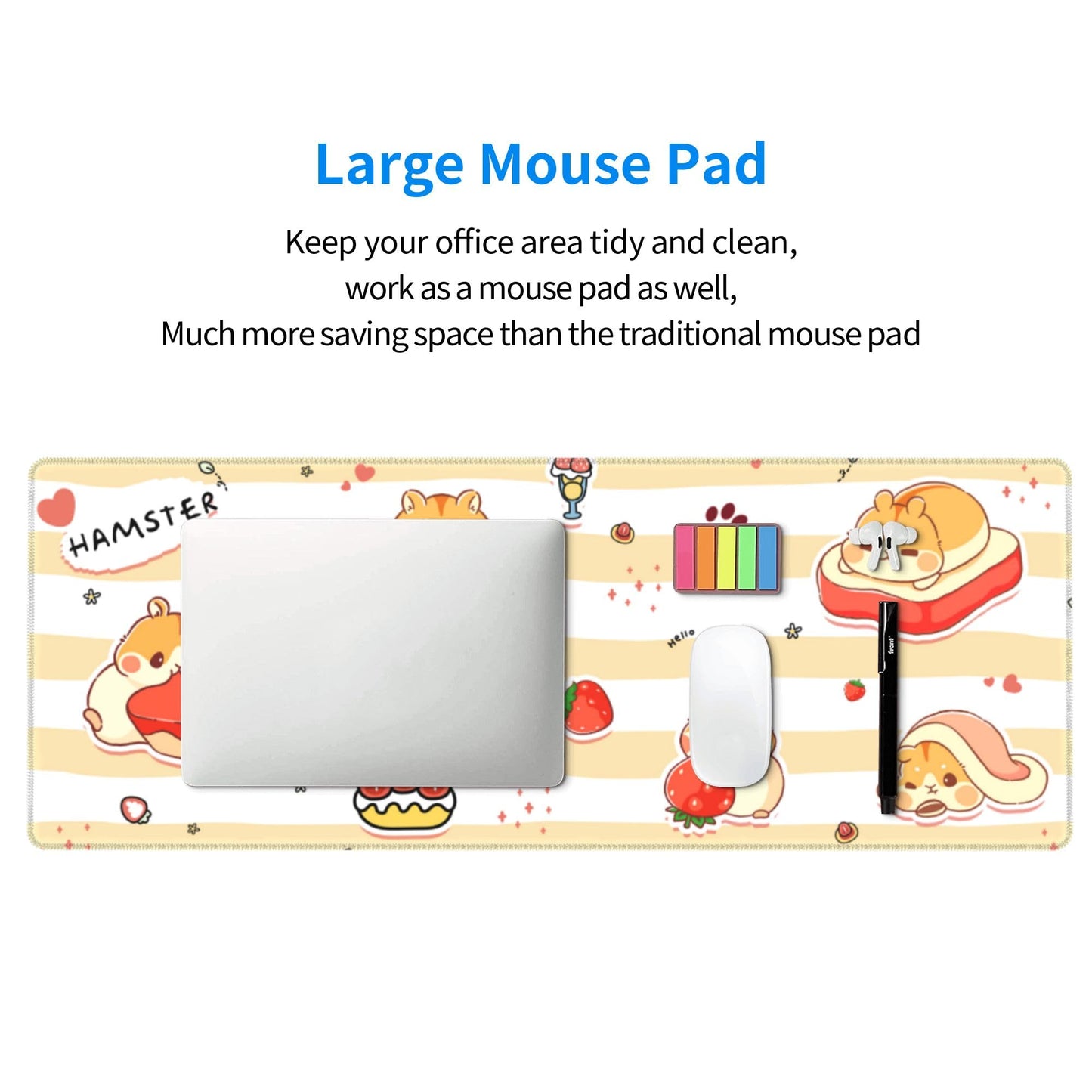 Cute Hamster Mouse Pad XL Large Mousepad Non Slip Rubber Base Desk Mat for Laptop Computer Gaming
