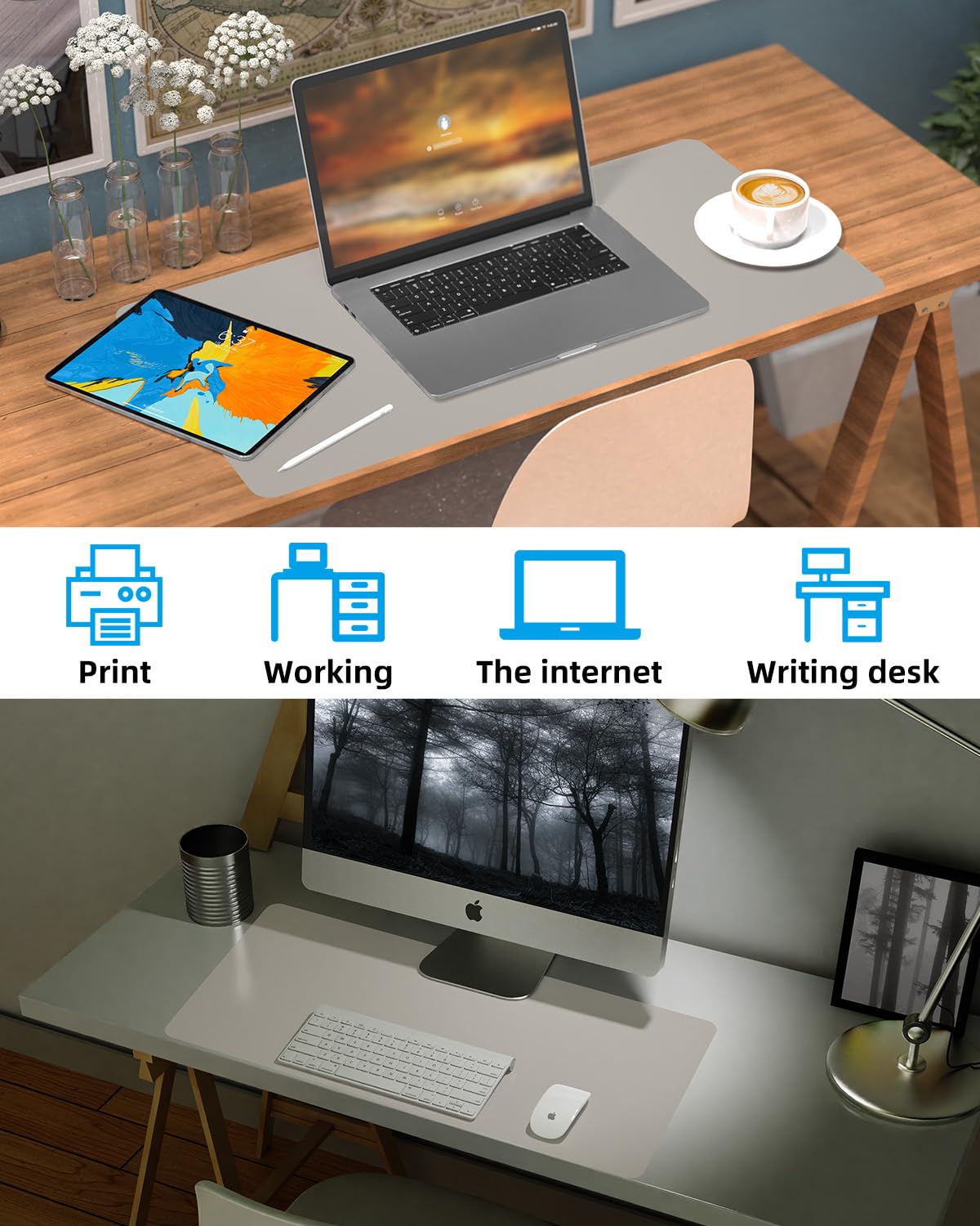 Leather Desk Pad Protector, Large Office Mat & Mouse Pad, Non-Slip Laptop Desk Blotter, Waterproof