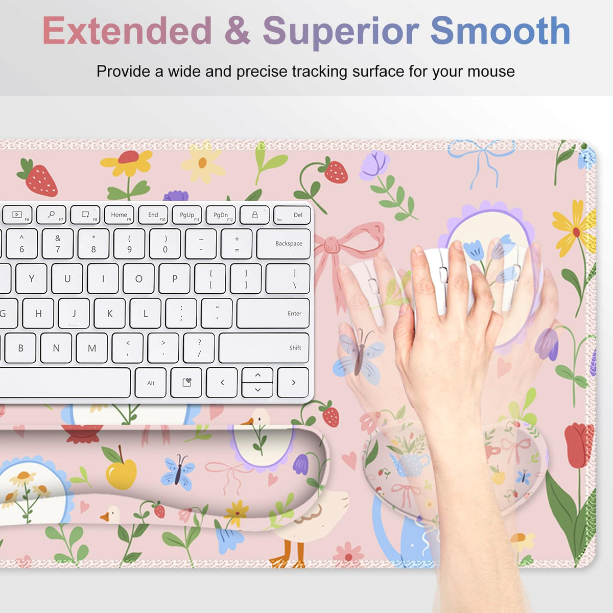 NXZGO Large Gaming Mouse Pad Set, Adorable Style 4 in1 Ergonomics Keyboard Desk Mat with Memory